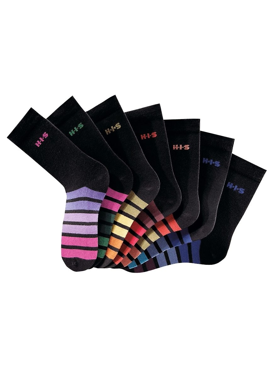 H.I.S Freizeitsocken, (Set, 7 Paar), mit buntem Ringelmuster