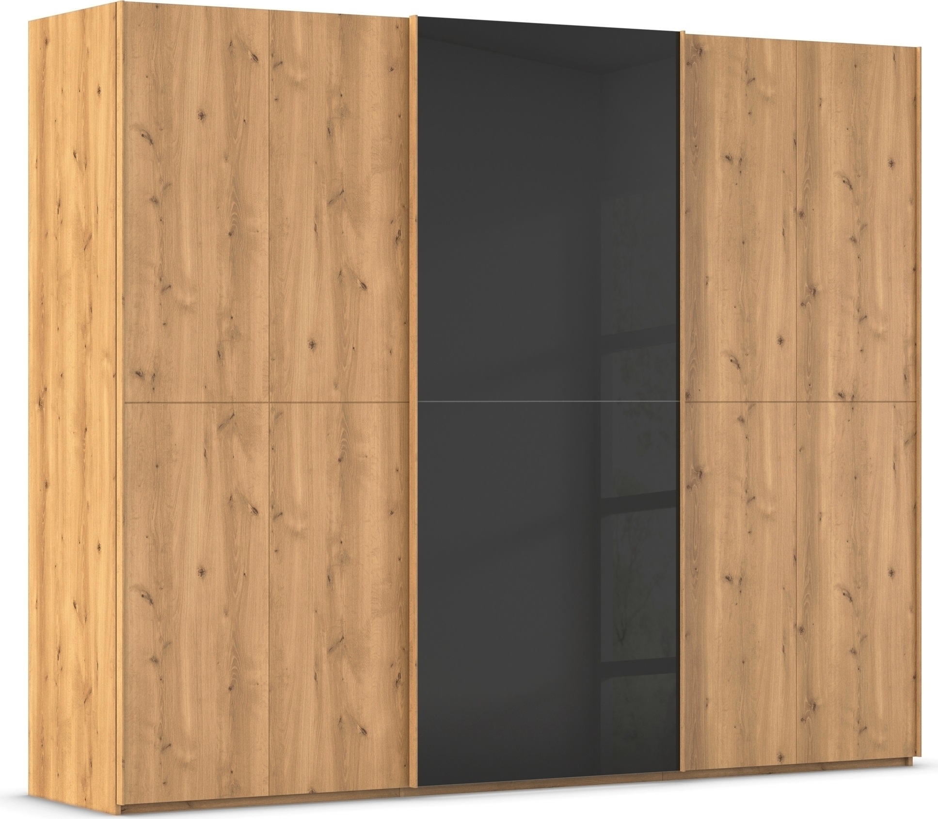 rauch Schwebetürenschrank »Kleiderschrank Schrank Garderobe Schlafzimmerschrank SCALE-WOOD«, edle geteilte Front in massiver Asteiche mit Glastüren MADE IN GERMANY