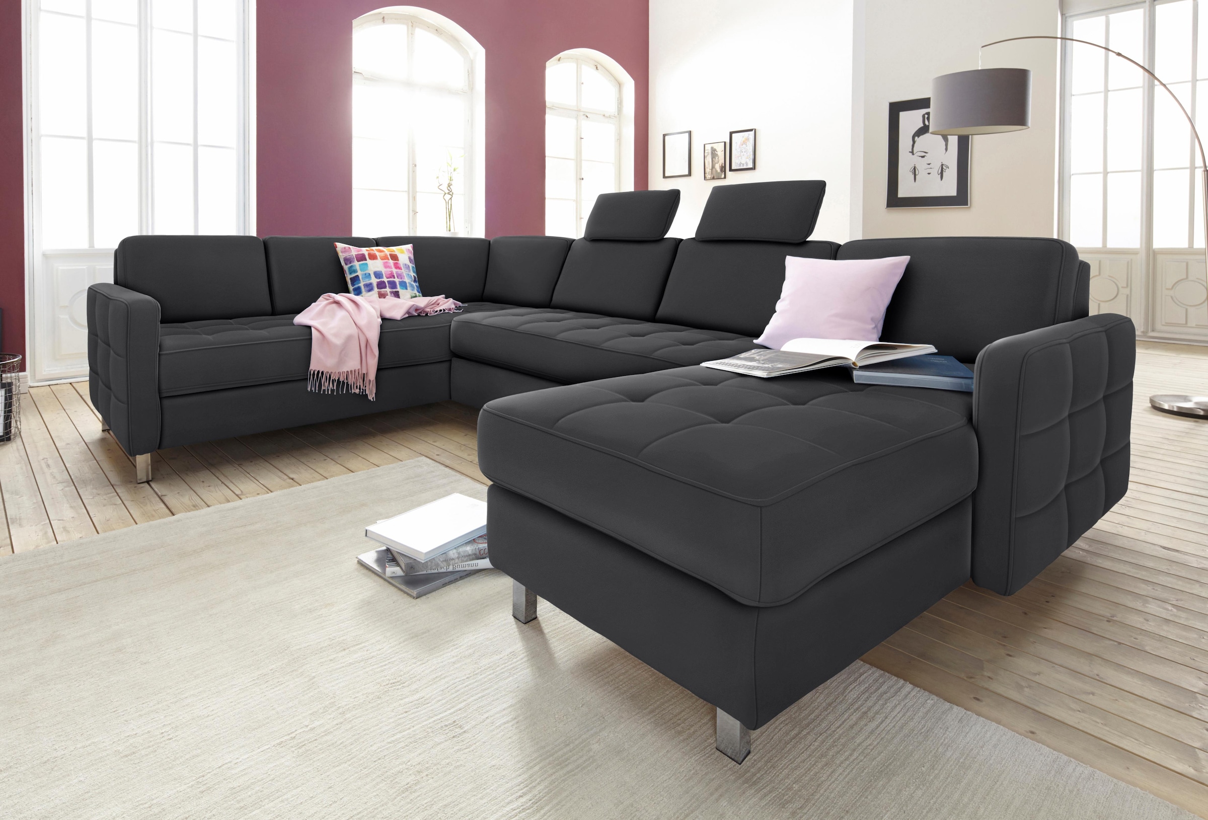 sit&more Wohnlandschaft "Pablo U-Form, B: 292cm, inkl. 2 Kopfstützen" wahlweise mit Schlaffunktion und Bettkasten