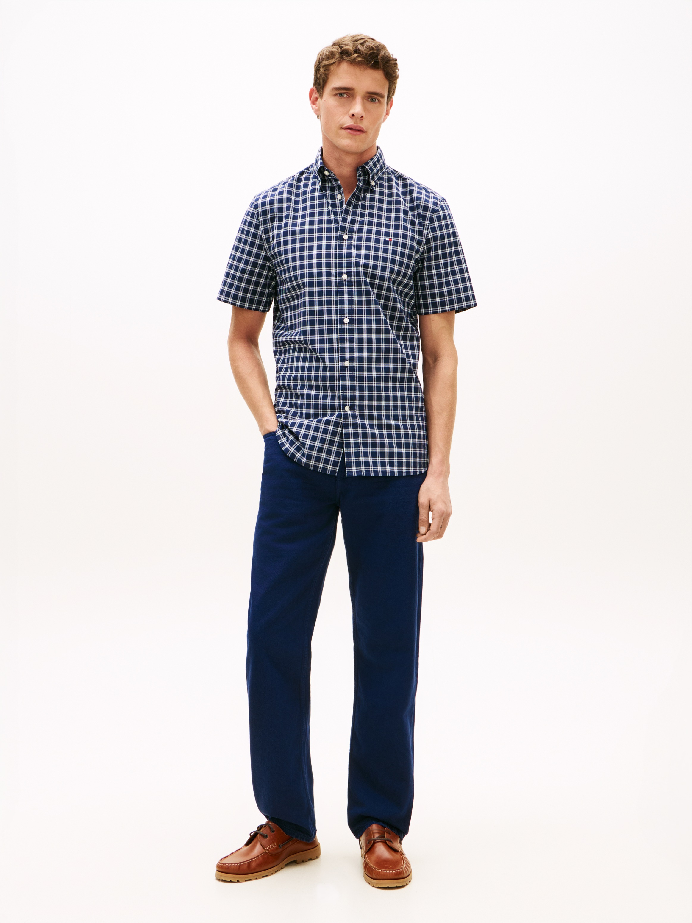 Thumbnail - Tommy Hilfiger Kurzarmhemd "FLEX POPLIN CHECK Regular Fit" Button-Down-Kragen