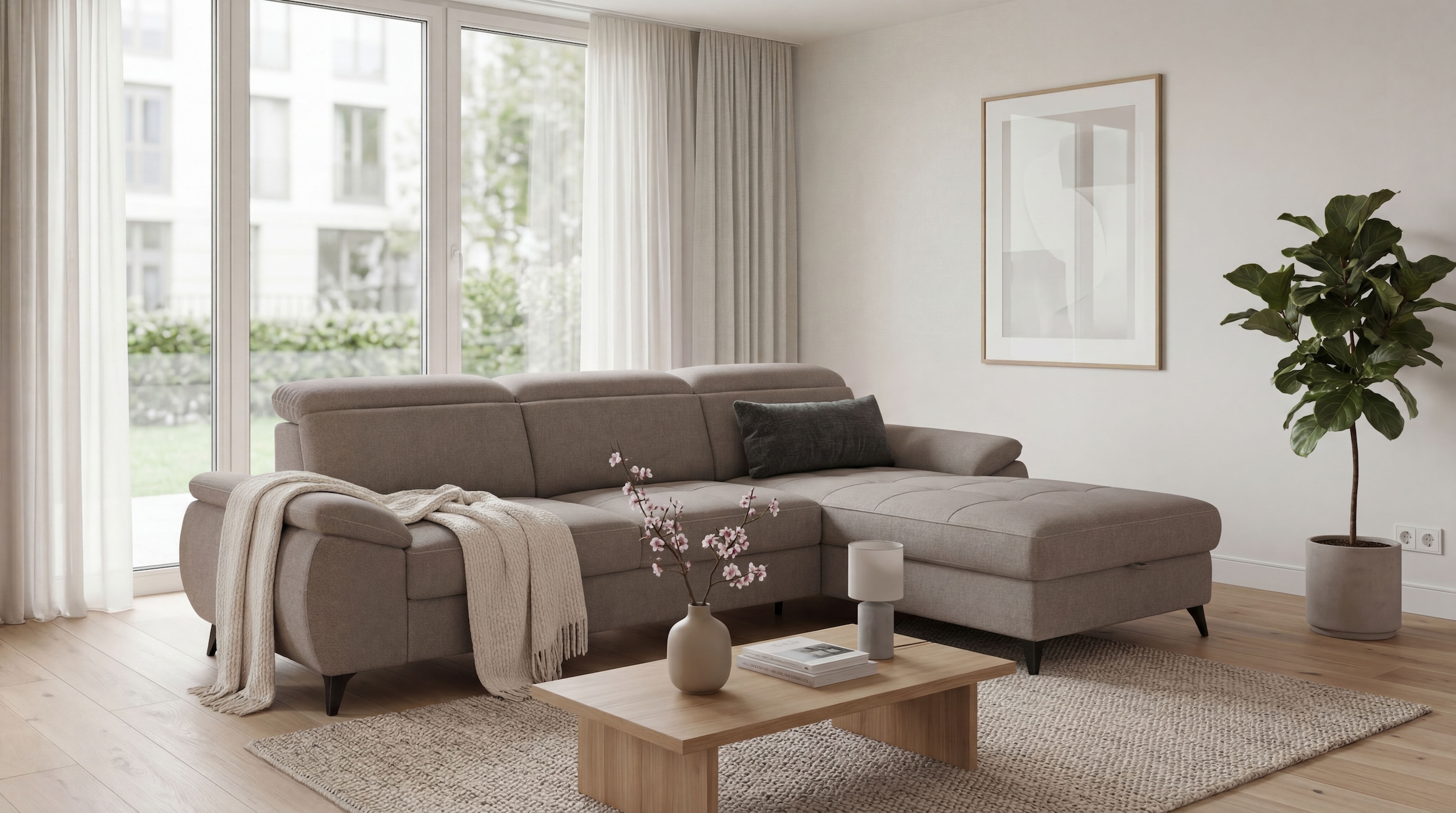 exxpo - sofa fashion Ecksofa "TAOS bequem, komfortabel durch Kopfteilverstellung, Breite 281cm" inkl. Bettfunktion und Bettkasten,toller Sitzkomfort, Steppung im Sitz