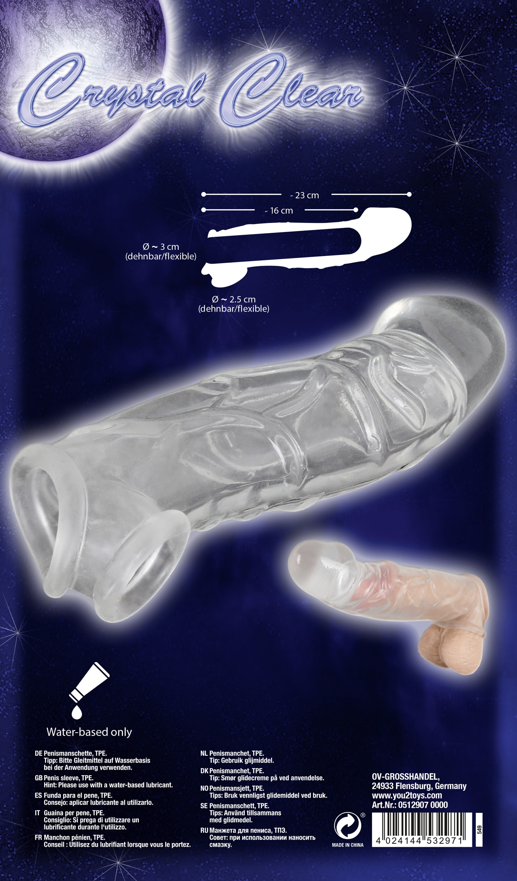 Crystal Clear Penishülle »Penissleeve Penis Sleeve with extension and ball ring«