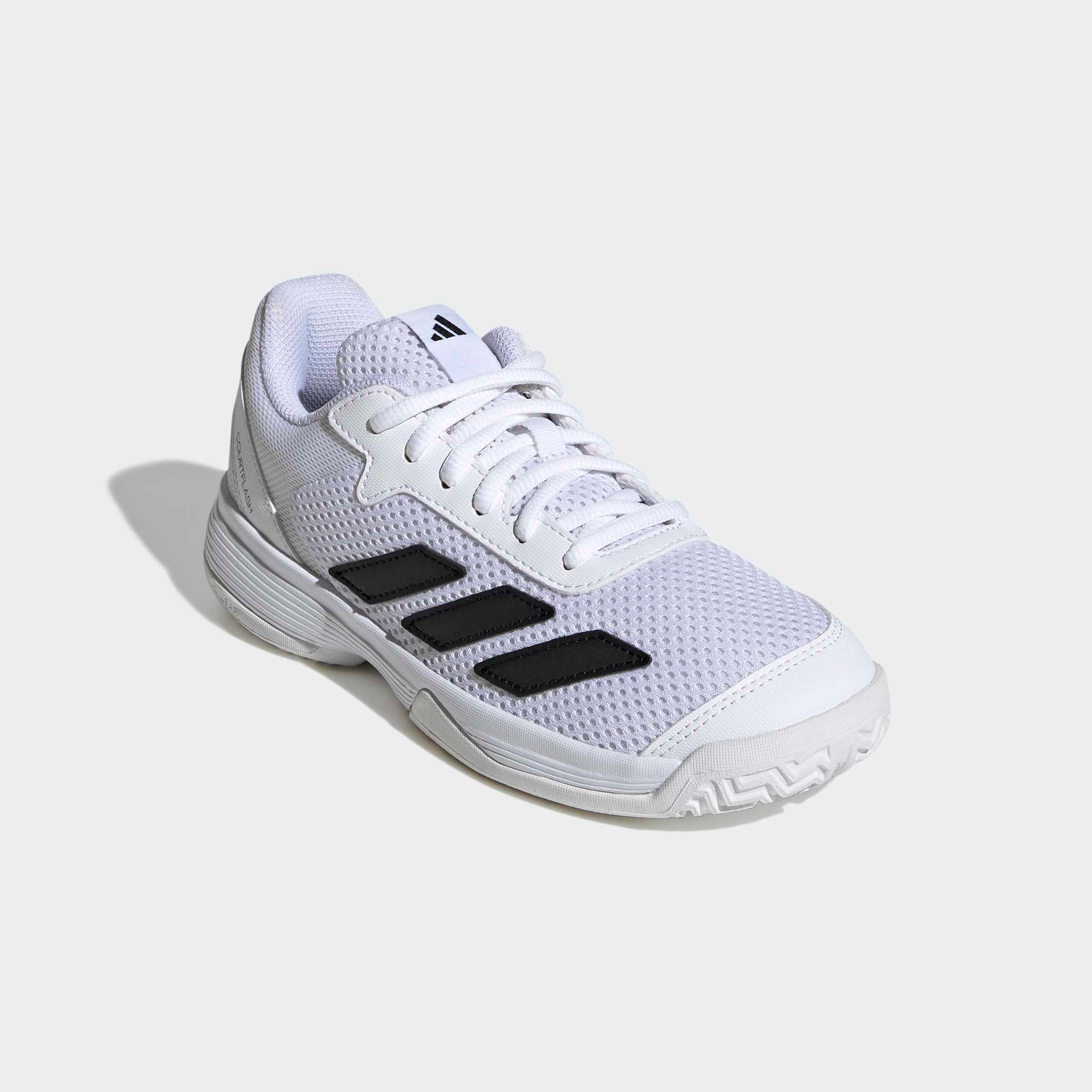 Mädchen Tennisschuh "COURTFLASH KIDS", ADIDAS PERFORMANCE, Gr. 35,5, schwarz-weiß, Synthetik, Textil, Schuhe, für Hartcourt, All-Court