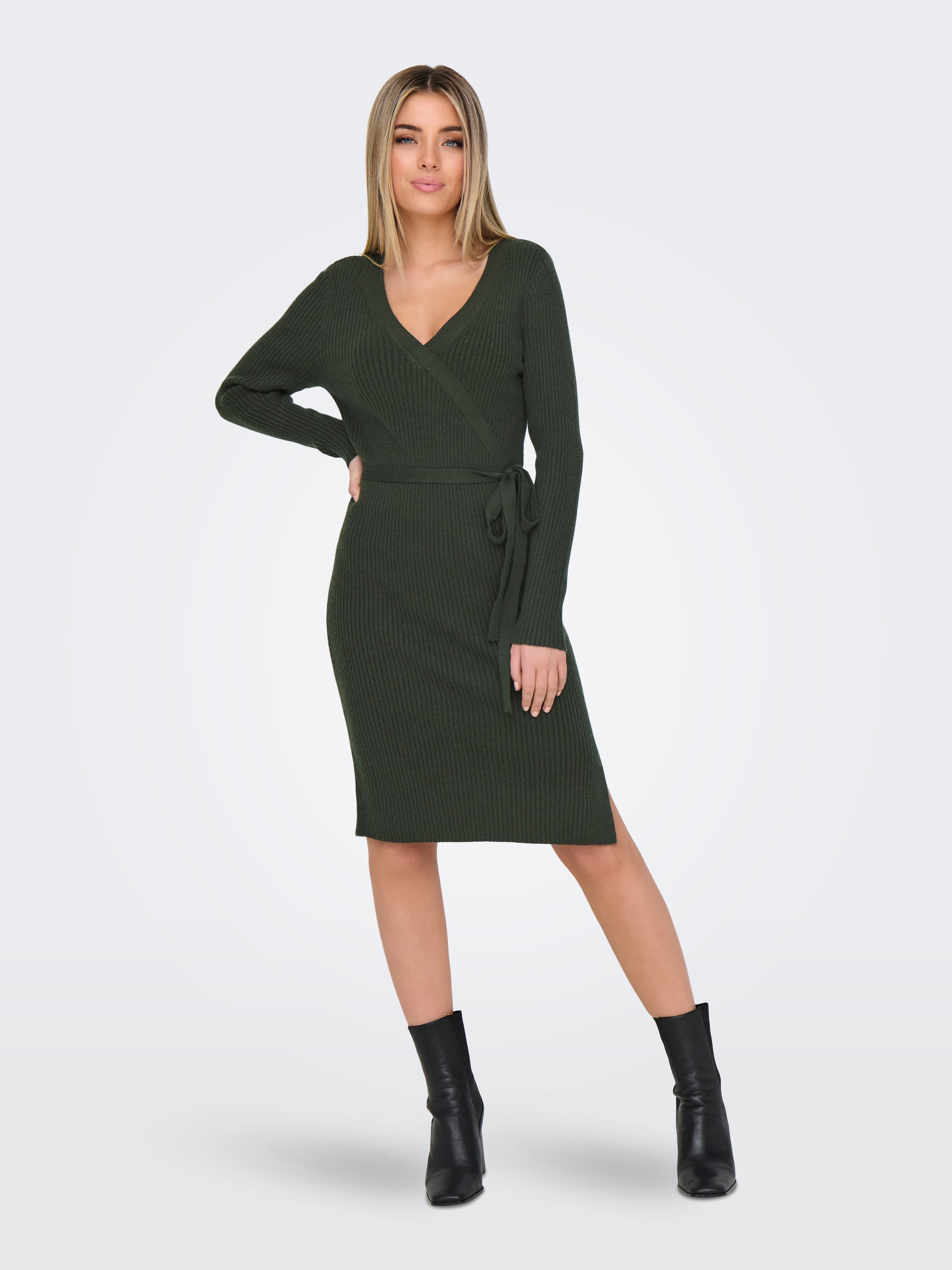 ONLY Strickkleid »ONLVENLO L/S RIB WRAP DRESS RP KNT« Viskosemischung, Wickeloptik