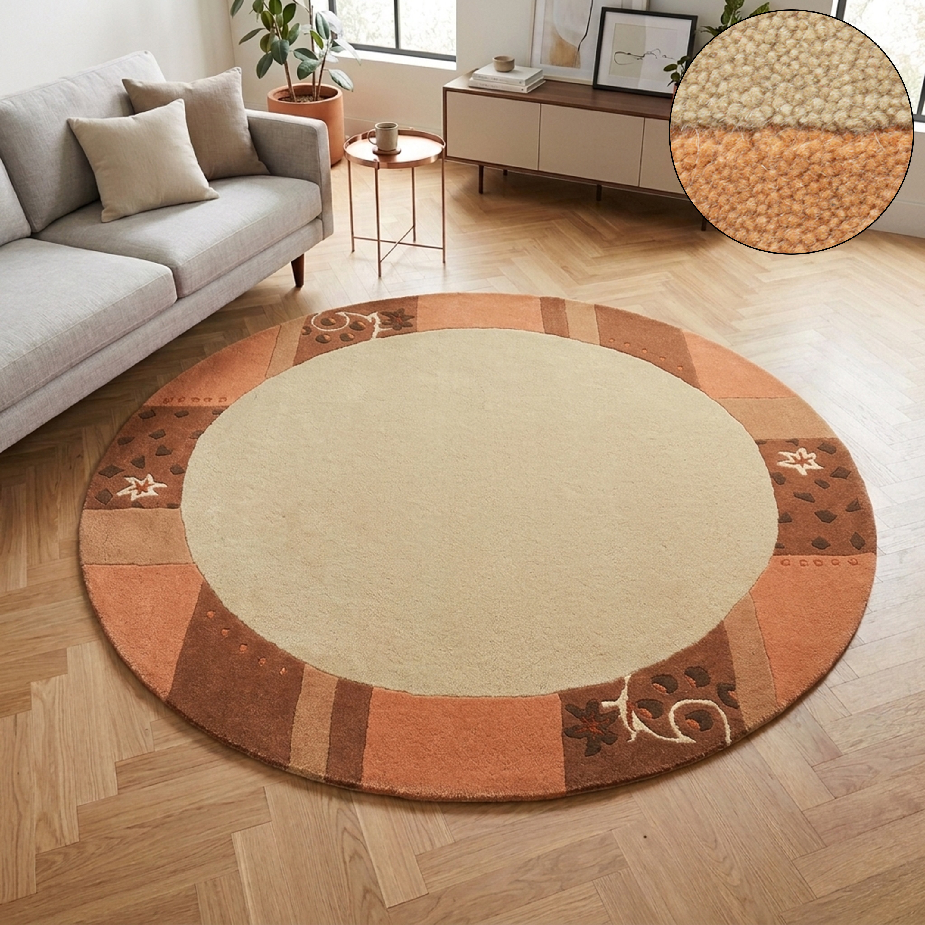THEKO 1100000002199 "Royal Ganges" rund 13 mm Höhe 95% Wolle, mit Bordüre, ideal im Wohnzimmer & Schlafzimmer