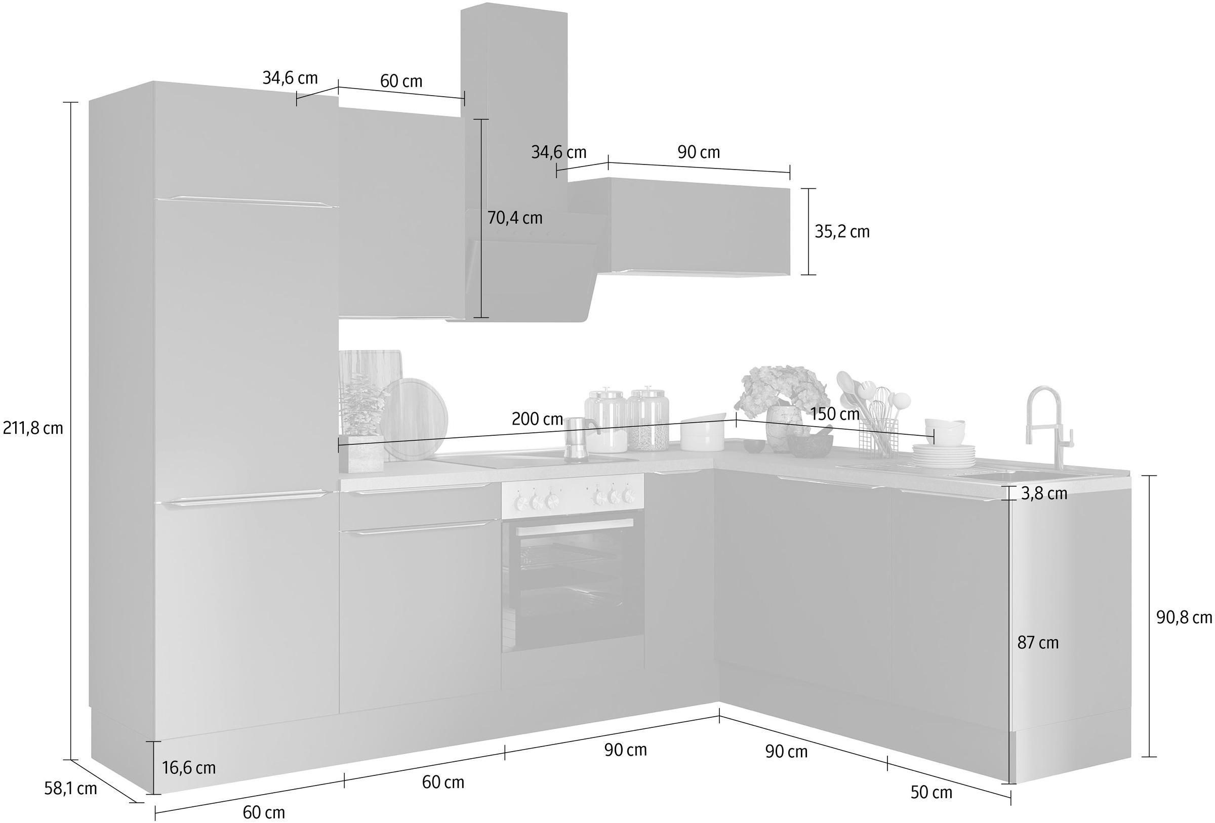 OPTIFIT Winkelküche »Aken«, ohne E-Geräte, Stellbreite 200 x 270 cm