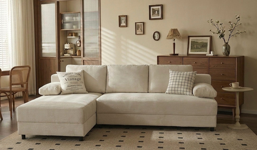 OTTO home Schlafsofa »ONNIKO Ecksofa L-Form Cord, Breite: 240 cm, softer Cord-Bezug« mit Bettfunktion & Bettkasten (Liegefläche 120/240 cm)