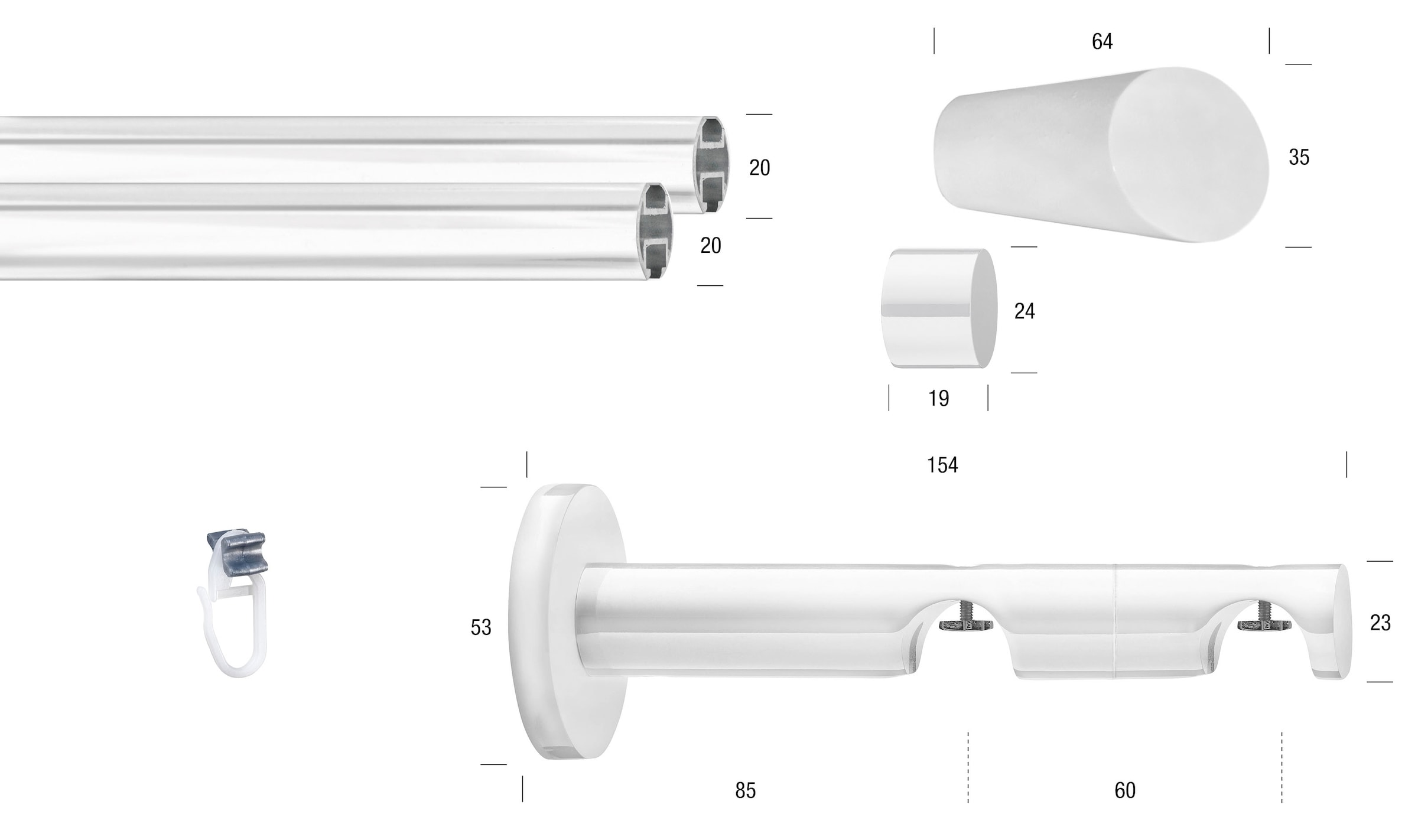 GARESA Gardinenstange "WHITE" Ø 20 mm 2 läufig-läufig Wunschmaßlänge Vorhan günstig online kaufen
