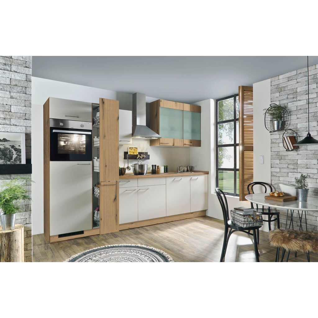 Kochstation Küchenzeile »Trea, wahlweise mit E-Geräten, höhenverstellbare Füße«, vormontiert, mit Vollauszug und Soft-Close-Funktion, Breite 310 cm