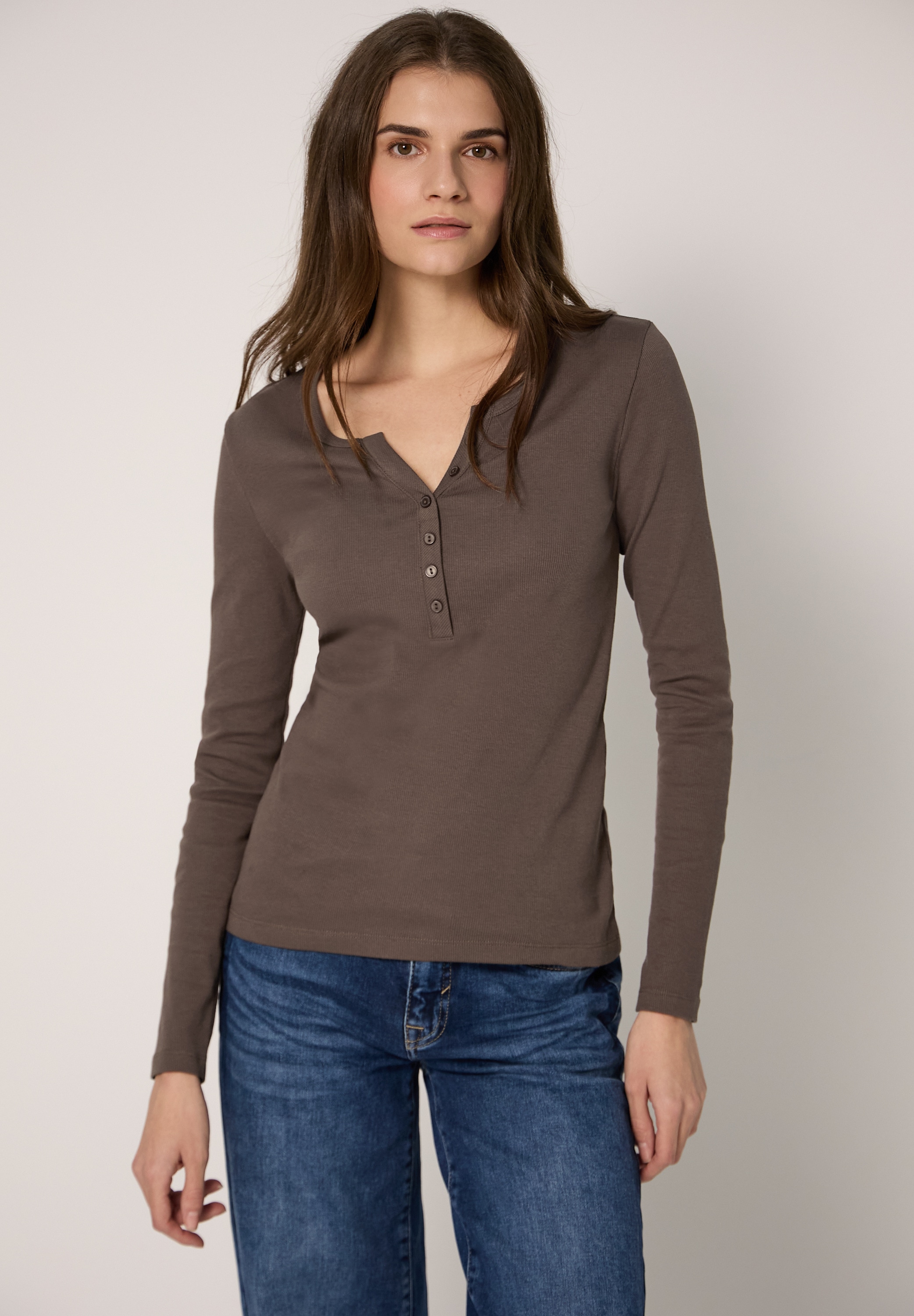 STREET ONE STUDIO Langarmshirt aus Baumwolle mit Stretchante günstig online kaufen