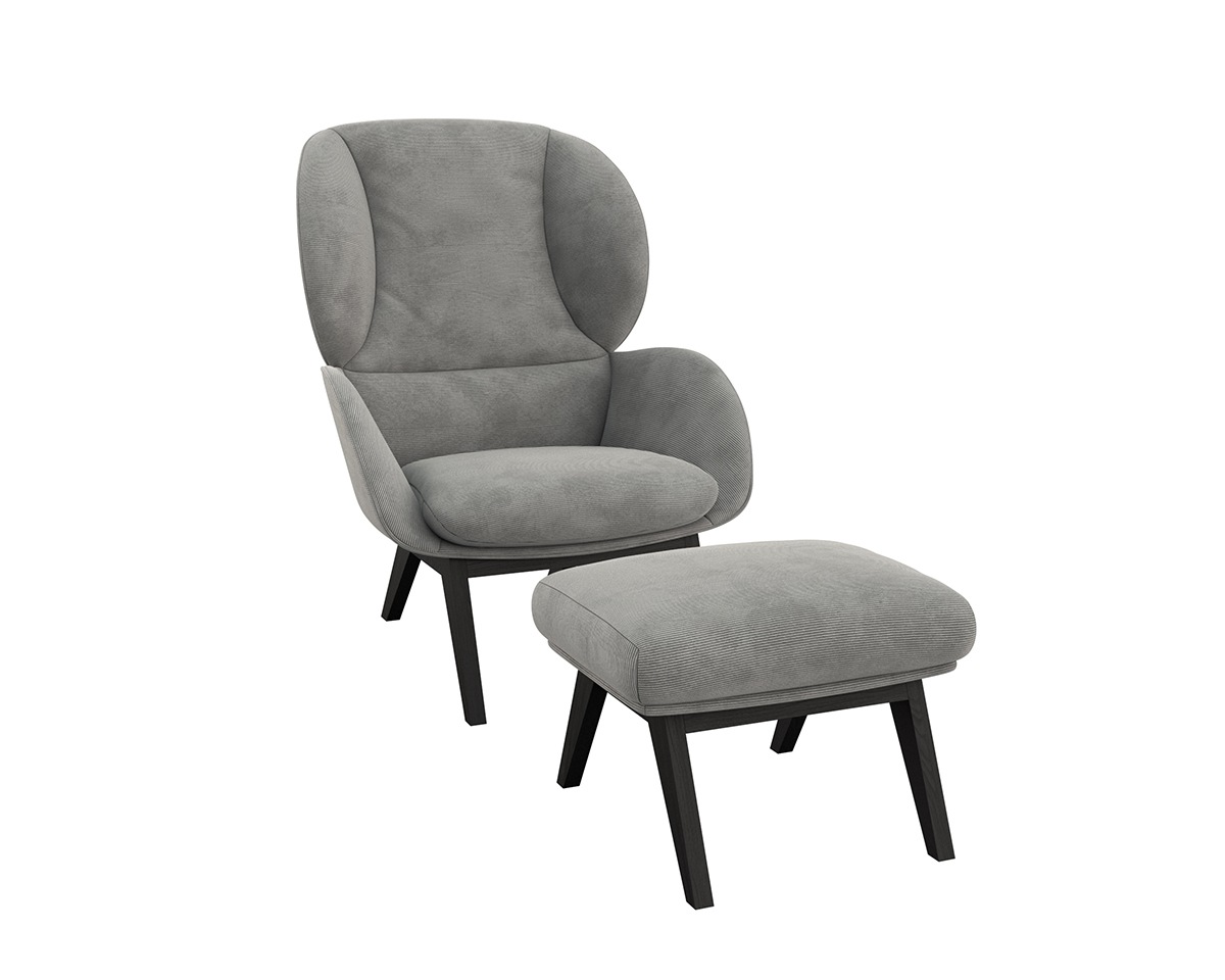 Thumbnail - FLEXLUX Polsterhocker "Adria", Fuß schwarz, Fußhocker für Ohrensessel