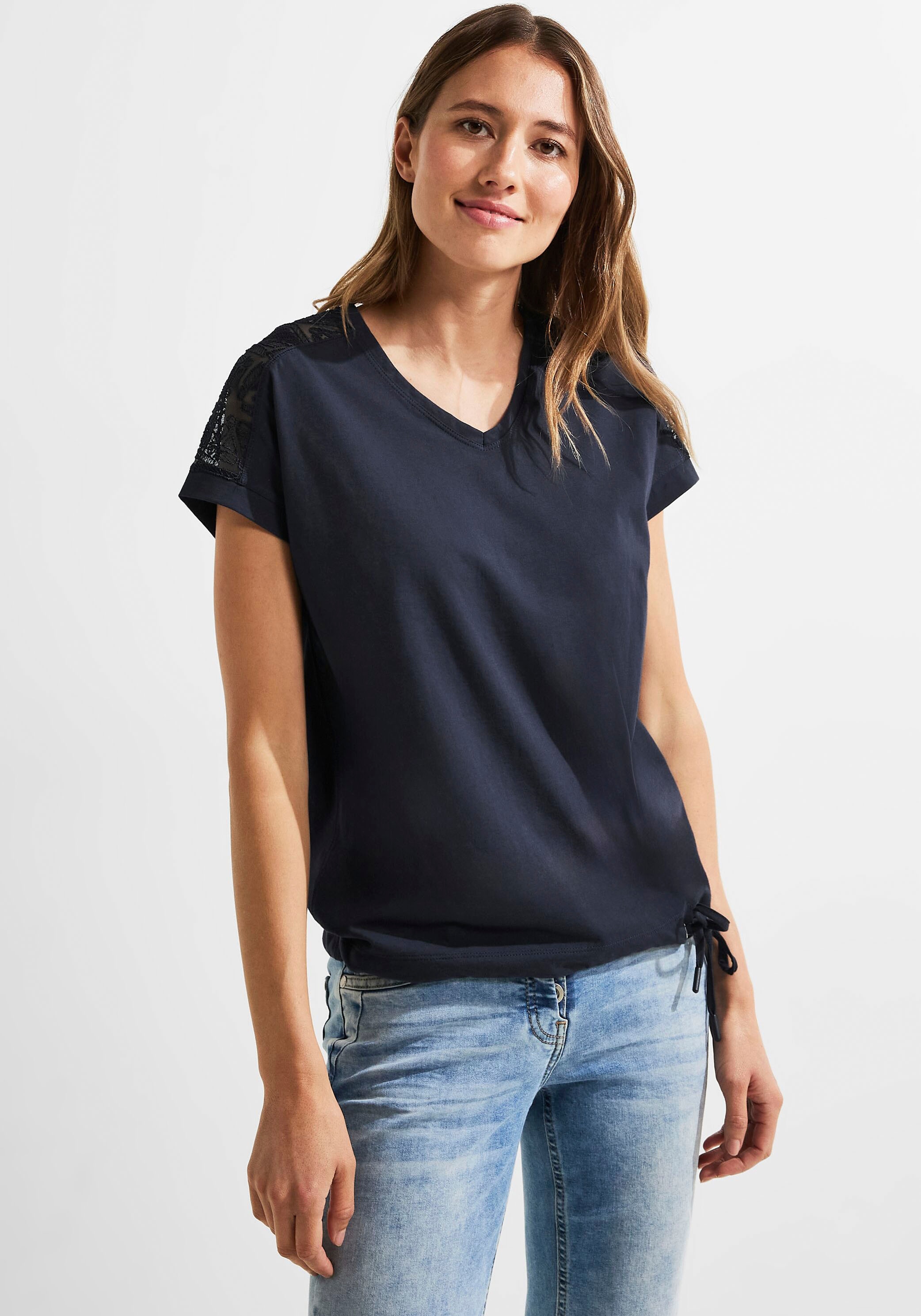 T-Shirt, abgerundetem | leicht für mit kaufen Cecil BAUR V -Ausschnitt