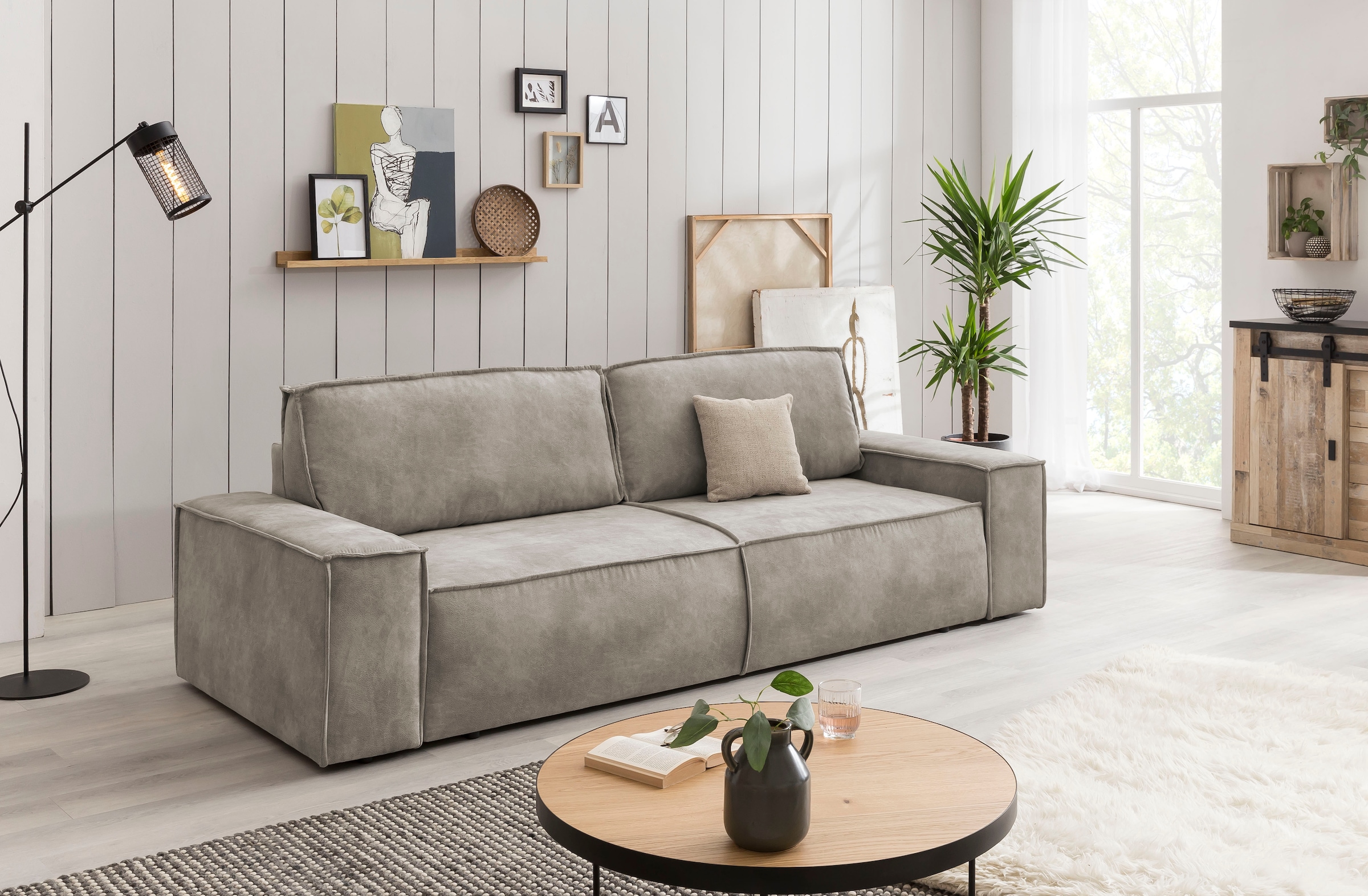 Home affaire 3-Sitzer »SHERWOOD Schlafsofa (257cm) Cord, Samtvelours, Vintage-Lederoptik«, Schlaffunktion mit Bettkasten (ca. 136/200cm)
