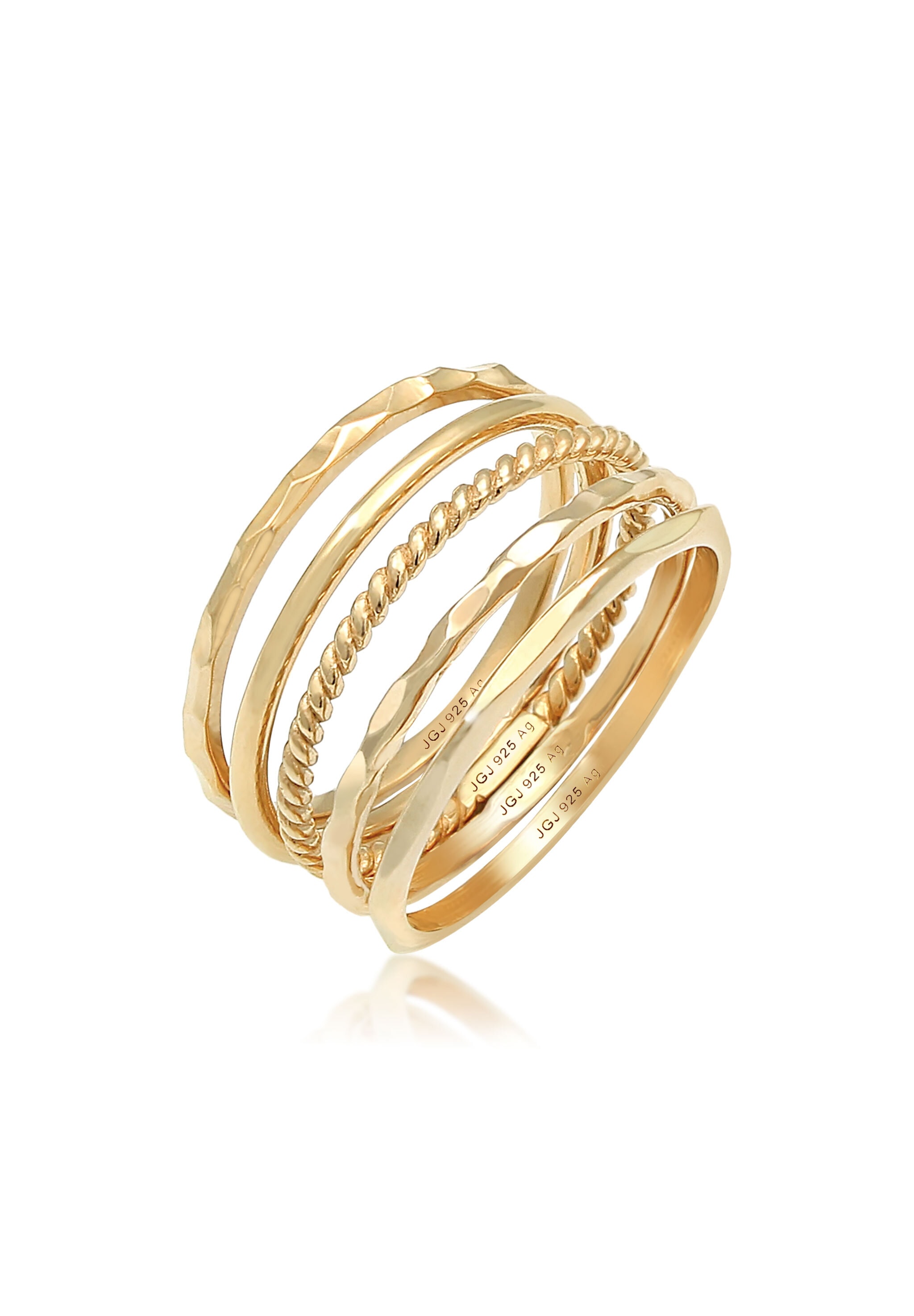 Ring-Set ELLI "Stapelring Stacking Boho Set (5 tlg.) 925 Sterling Silber" Gr. 60, gold, Fingerringe, Damen, 60mm, ohne Stein, Silber 925 (Sterlingsilber)