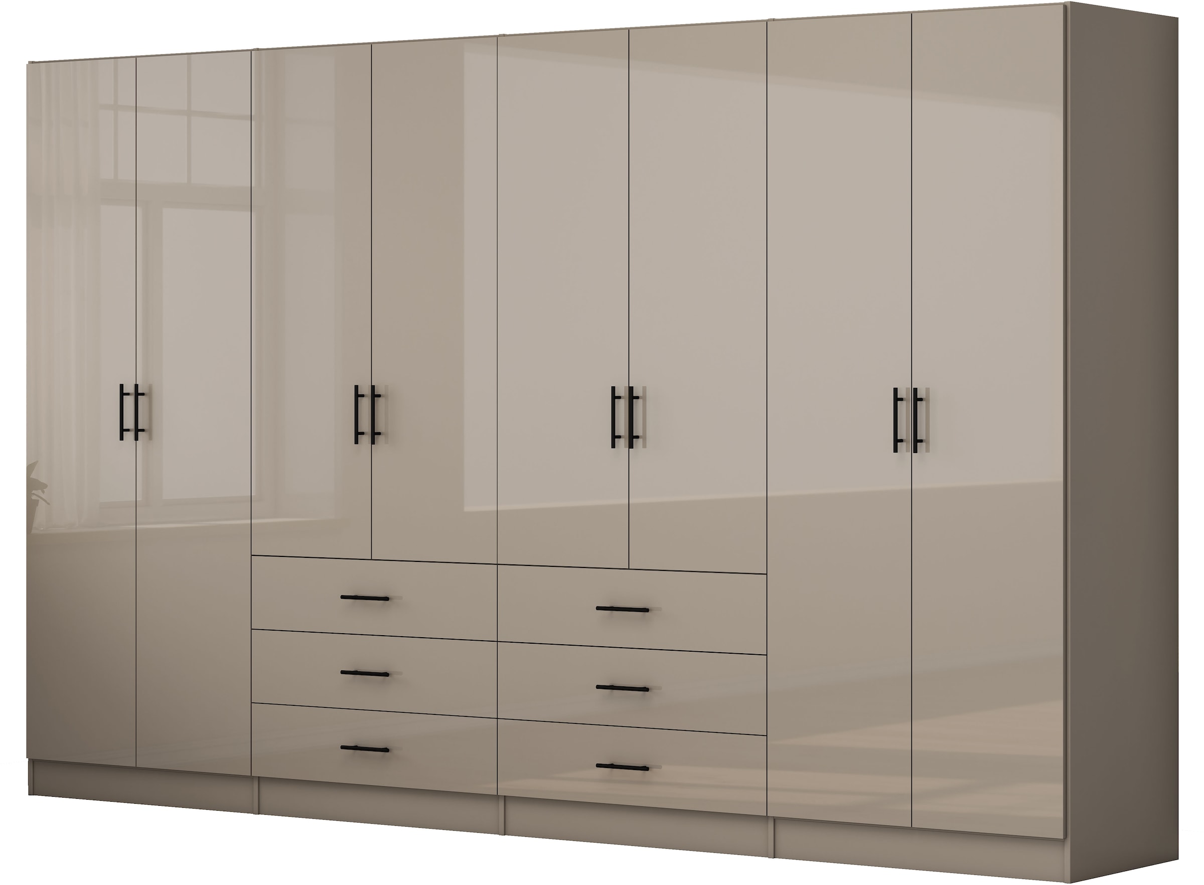 OTTO home Kleiderschrank "Trento Schlafzimmerschrank Garderobe Schrank in hochglanz mit 8 Türen" Schrank mit 8 Türen und 6 Schubladen, hochglänzende Fronten