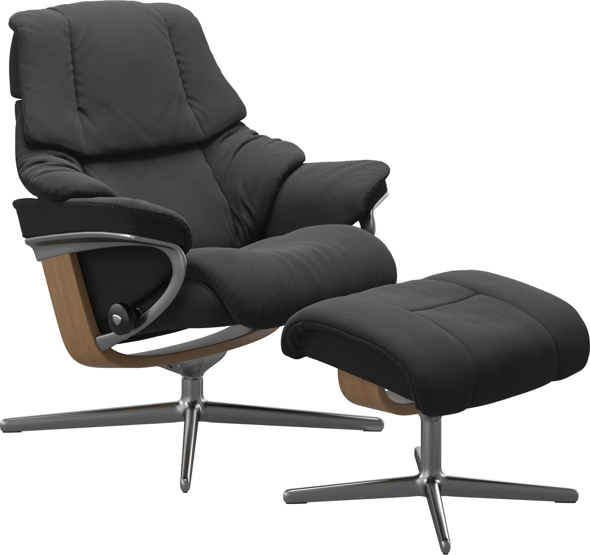 Stressless® Relaxsessel »Reno«, (Set, Relaxsessel mit Hocker), mit Hocker, mit Cross Base, Größe S, M & L, Holzakzent Eiche