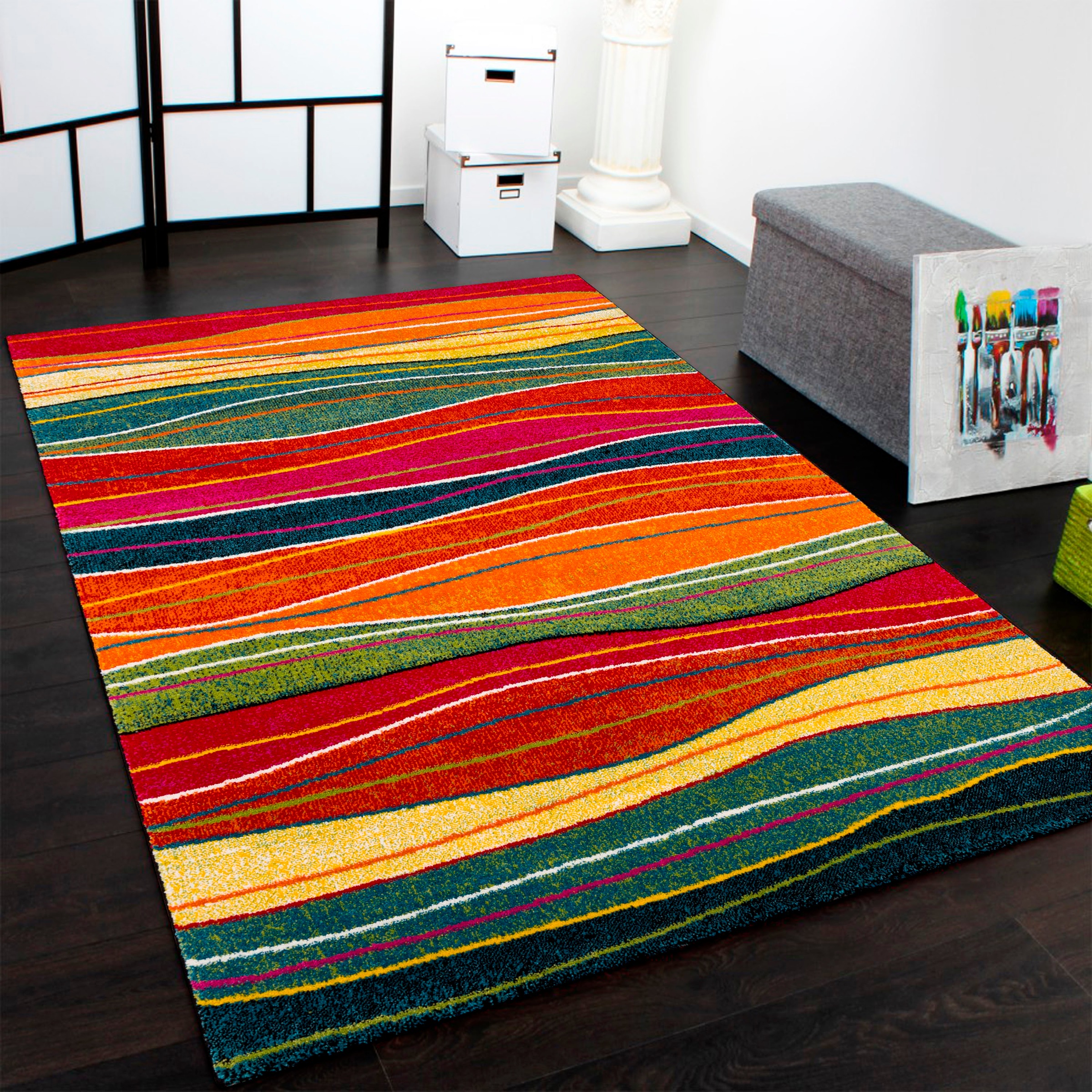 Paco Home Teppich "Canvas 773" rechteckig 16 mm Höhe Kurzflor, moderner Str günstig online kaufen