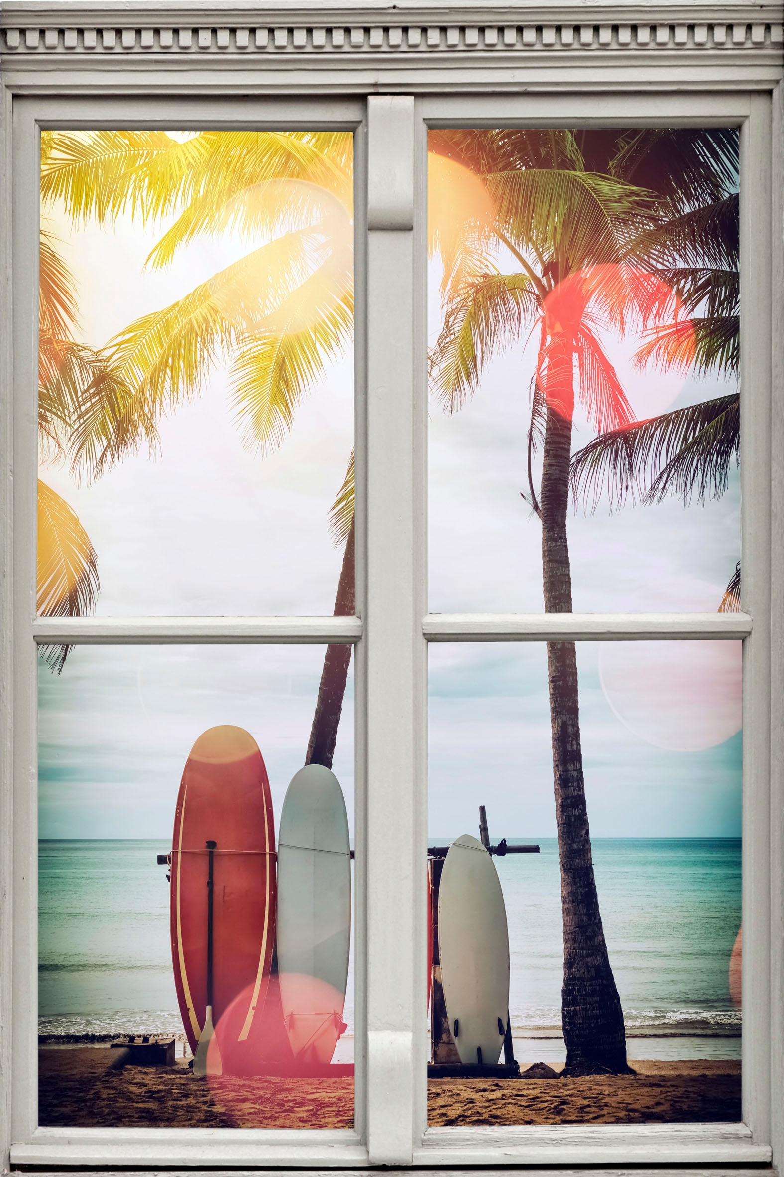 queence Wandsticker "Surfstrand", Wandsticker, Wandbild, selbstklebend, 3D, Fenster