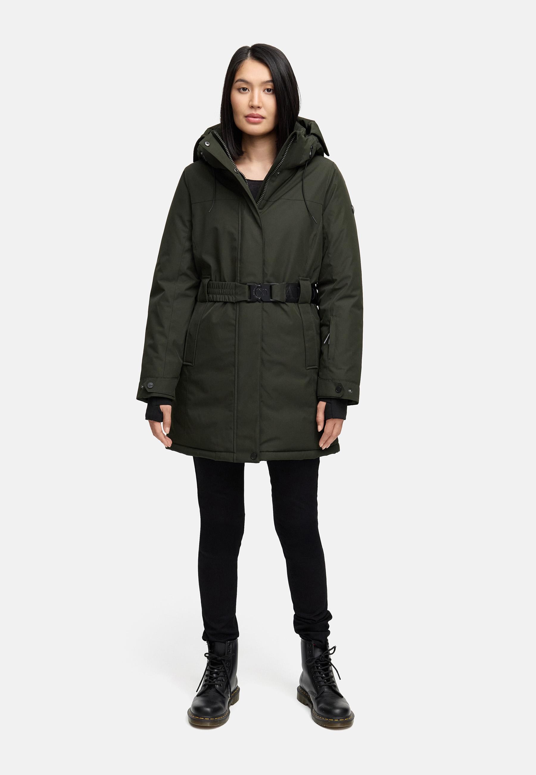 Navahoo Wintermantel »Frostkuss 14«, Warmer Damen Mantel mit abnehmbarer Kapuze und Taillengürtel