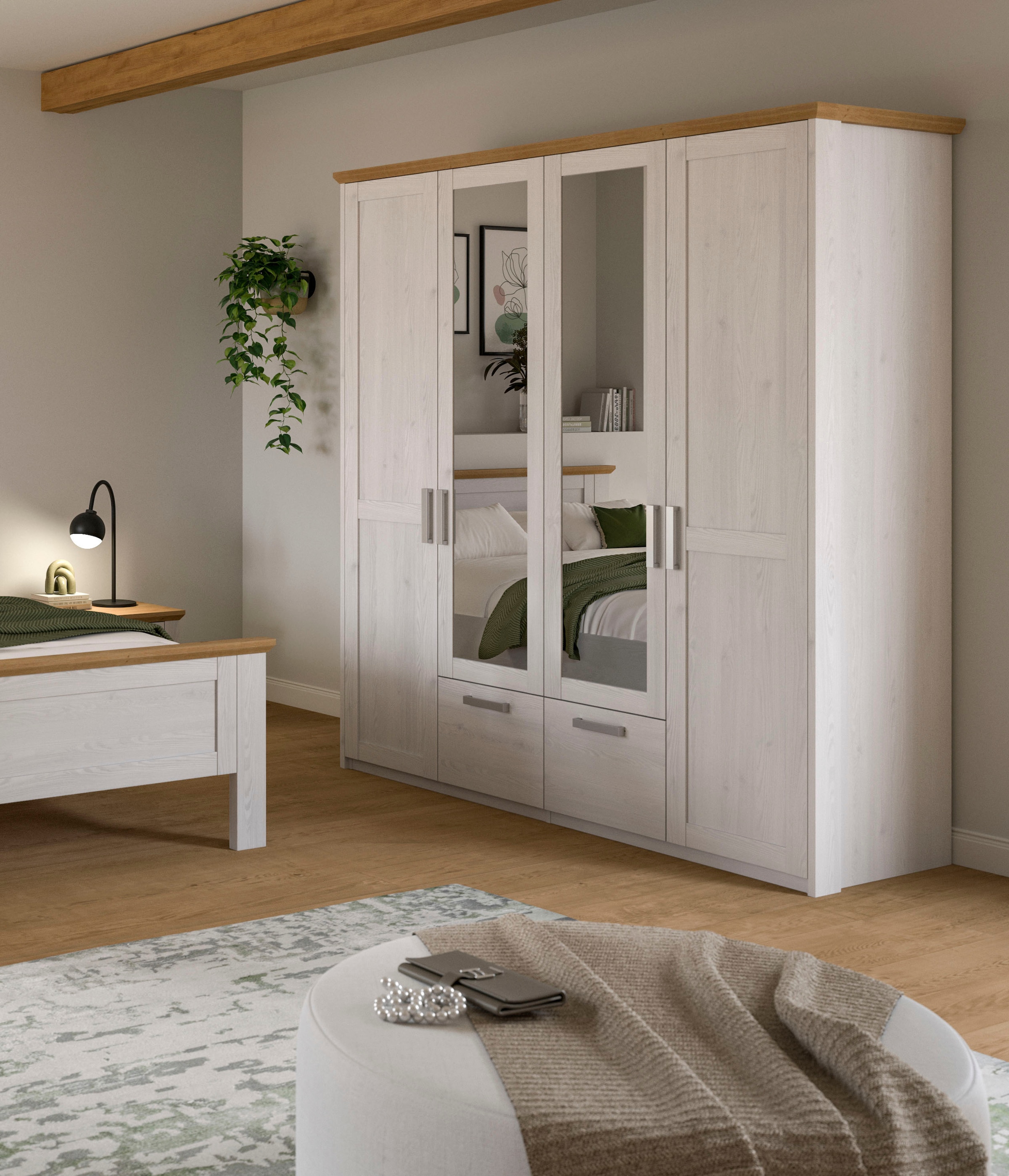 Home affaire Kleiderschrank »COSENZA,TOPSELLER!, Breite 188cm, viel Stauraum, in Landhausoptik« 2 Schubkästen mit Vollauszug, 4 Türen, 2 Kleiderstangen, viel Stauraum,  Schlafzimmerschrank, Schrank, Garderobenschrank