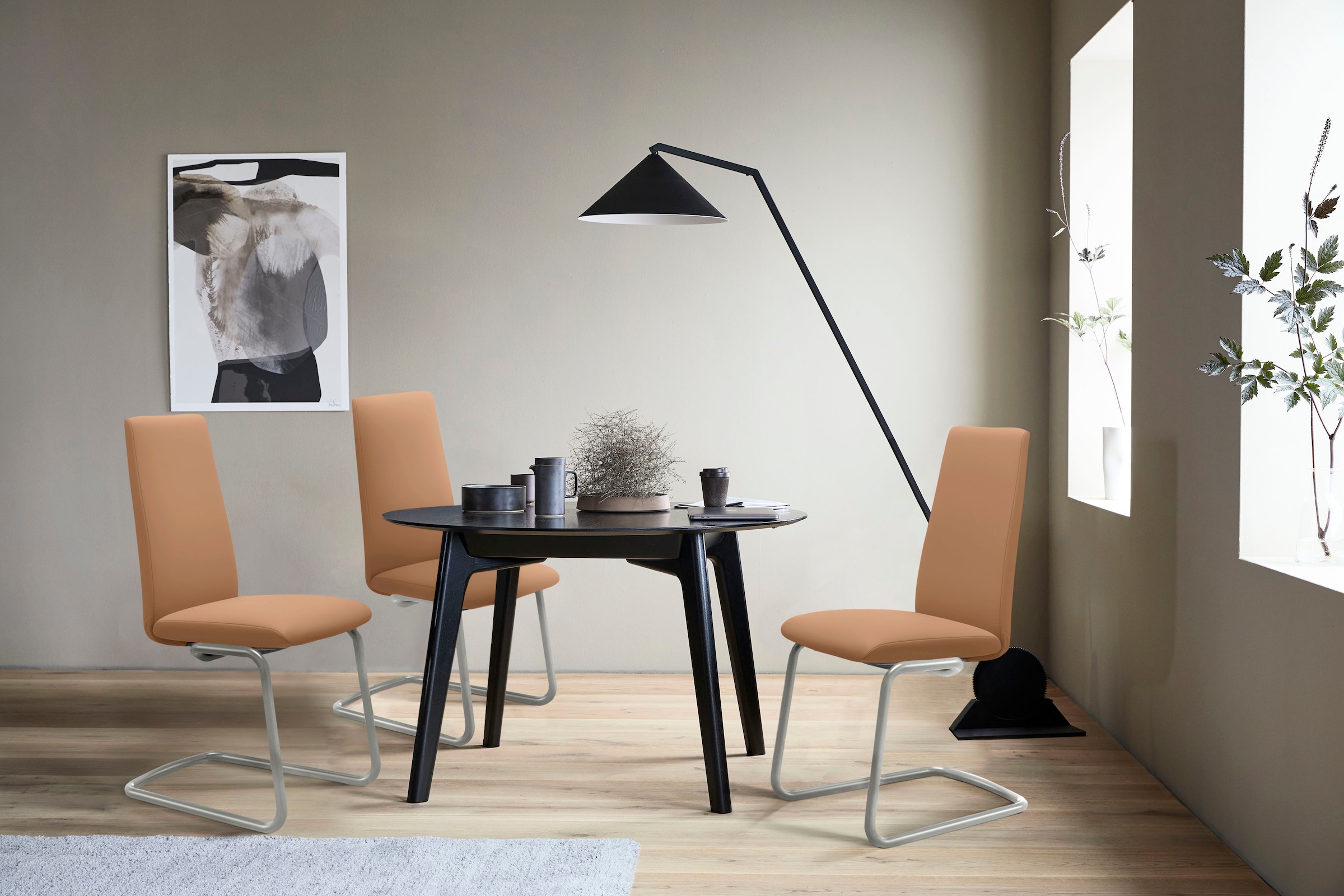 Polsterstuhl STRESSLESS "Laurel", braun (taupe paloma, chrom glänzend), B:53cm H:105cm T:60cm, Leder PALOMA: PALOMA ist ein durchgefärbtes Semianilin-Möbelleder mit natürlicher Narbung., Stühle, Polsterstuhl, High Back, Größe M, mit Beinen aus Stahl in Ch