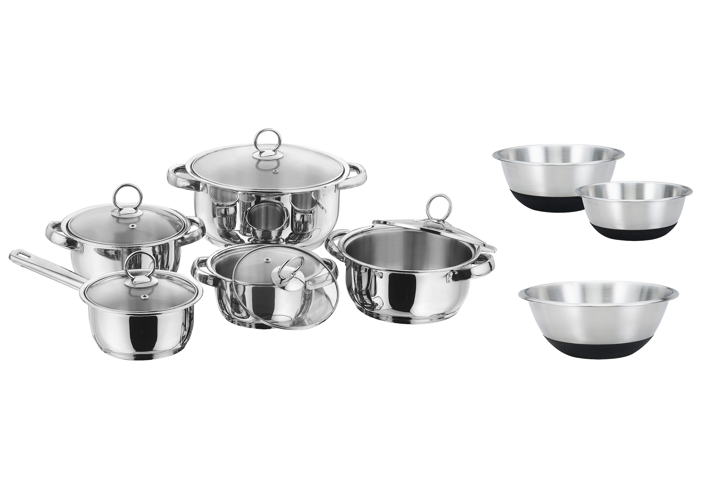 Topf-Set »New Silver Line«, Edelstahl, (Set, 13 tlg., je 1 Kochtopf 16/18/20/24 cm, 1...