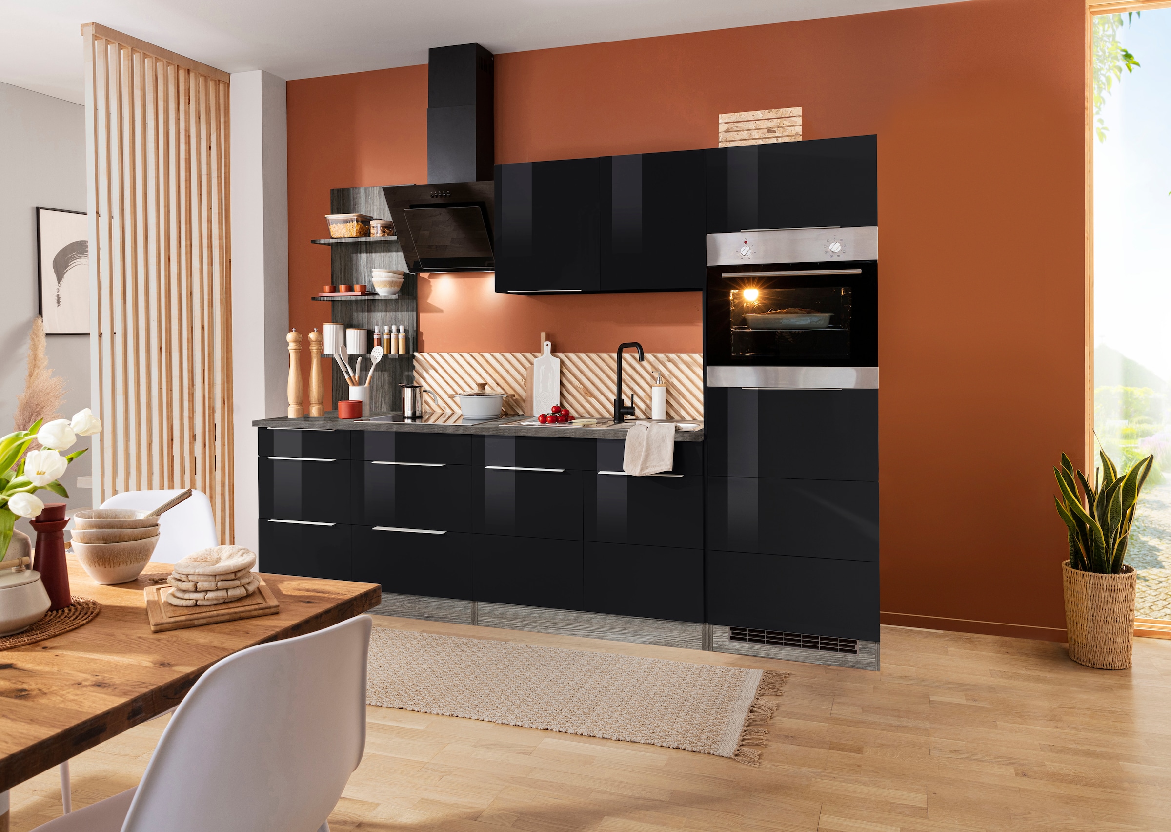KOCHSTATION Küchenzeile »KS-Brindisi Breite 270 cm«, wahlweise mit E-Geräten und Induktion, mit MDF-Fronten und Regal