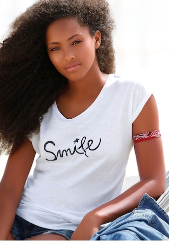 Beachtime T-Shirt, mit modischem Sprüche Frontdruck "Smile" kaufen
