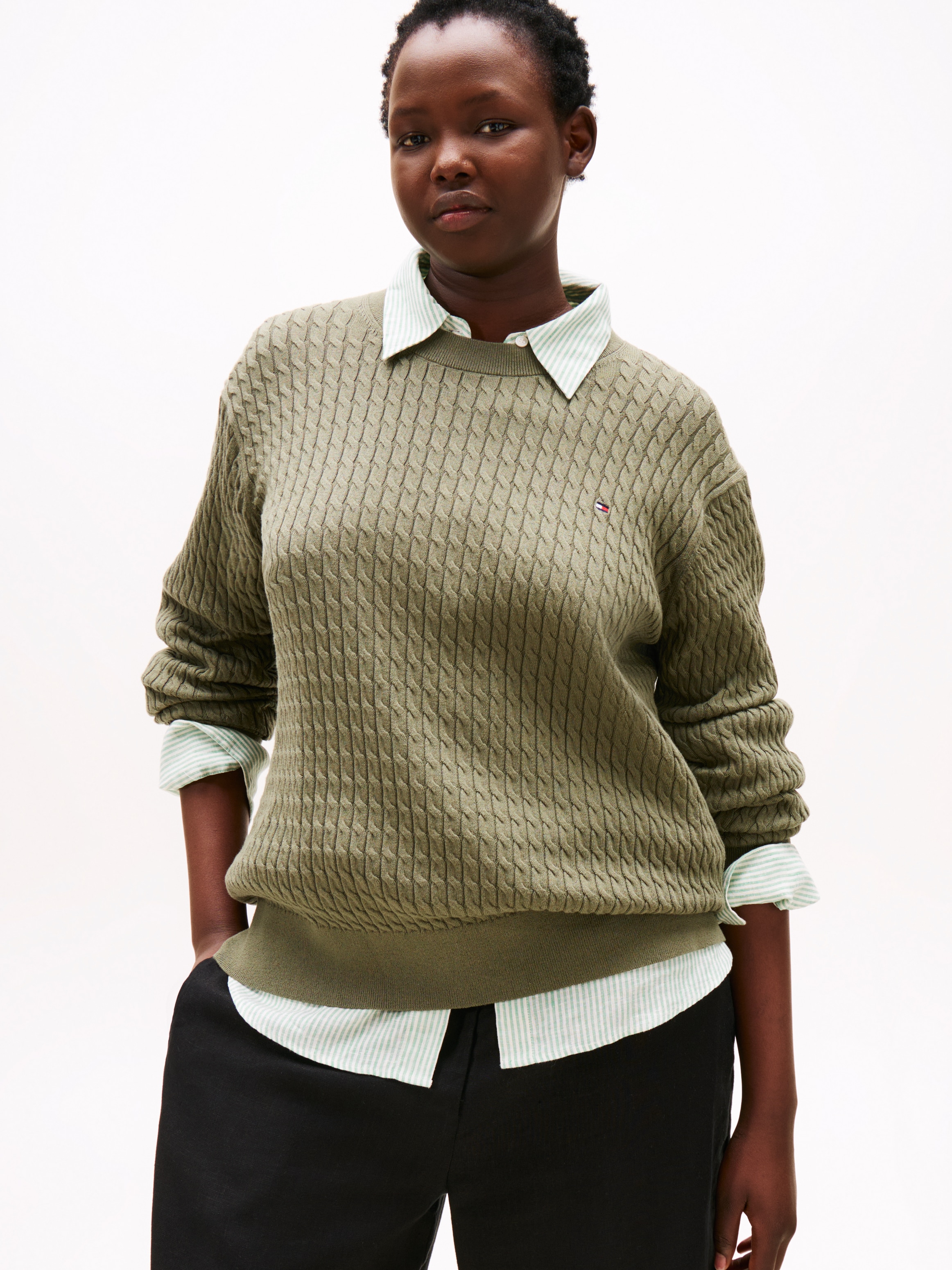Tommy Hilfiger Curve Strickpullover "CRV CO CABLE FINE GG C-NK LS SWT", in günstig online kaufen