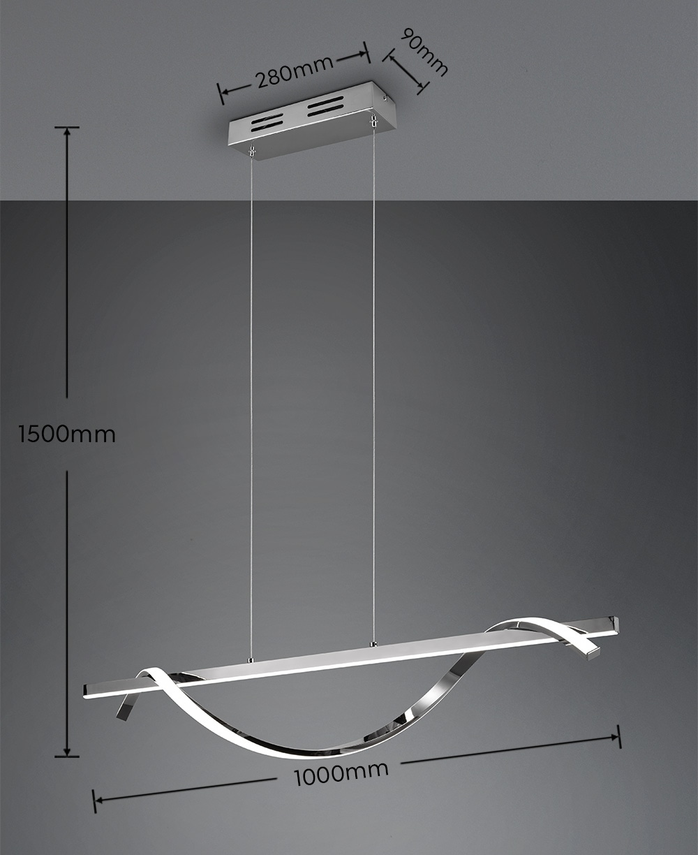 REALITY Leuchten LED Pendelleuchte »ISABEL, Hängelampe 26W LED kaltweiß 4000K 3000 Lumen, höhenverstellbar«, 1 flammig, Leuchtmittel LED-Board | LED fest integriert, 3-Stufen dimmbar über Wandschalter, chrom verspiegelt, max Höhe 150cm