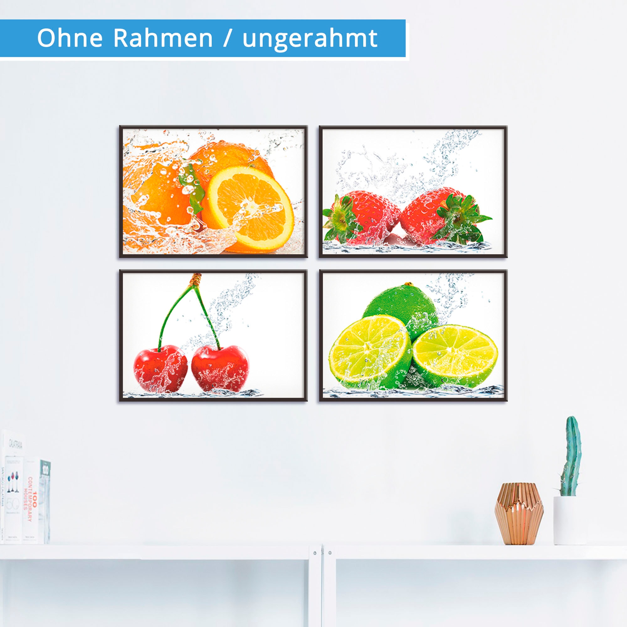 Artland Poster "Früchte mit Spritzwasser", Lebensmittel, (4 St.), Poster, W günstig online kaufen