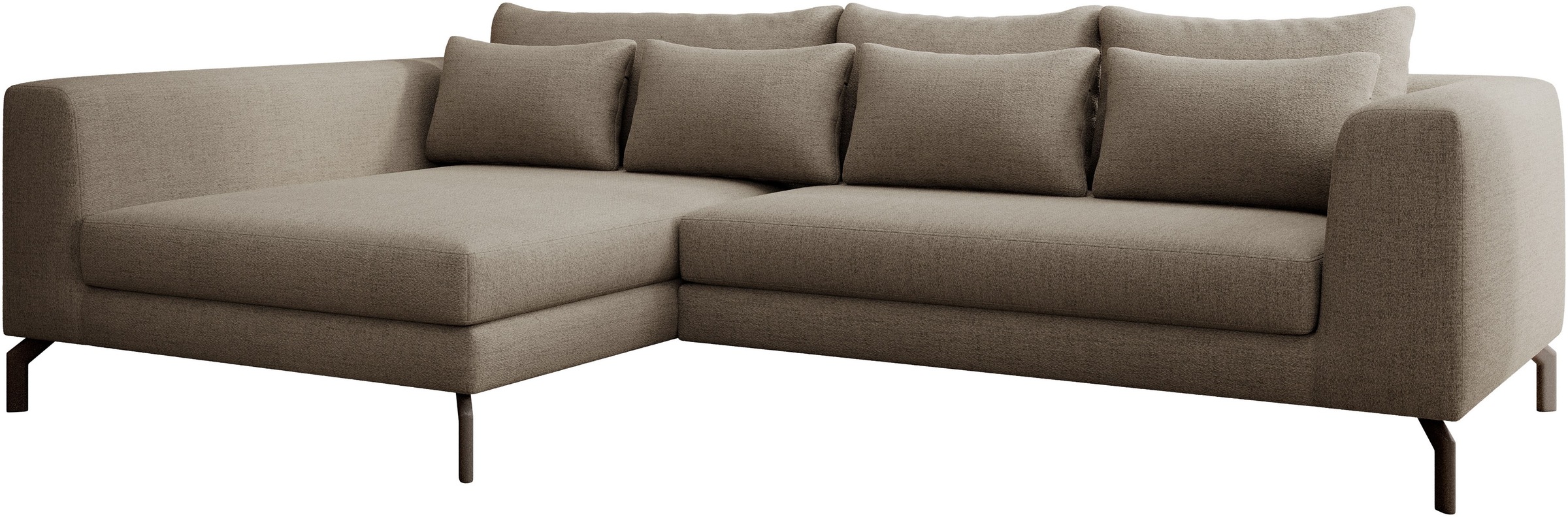 INOSIGN Ecksofa »Cross, mit softem Sitz, L-Form, wendbare Zierkissen, Breite 284 cm«, Couch mit vielen Kissen, stylische Kreuznaht, elegante Metallfüße