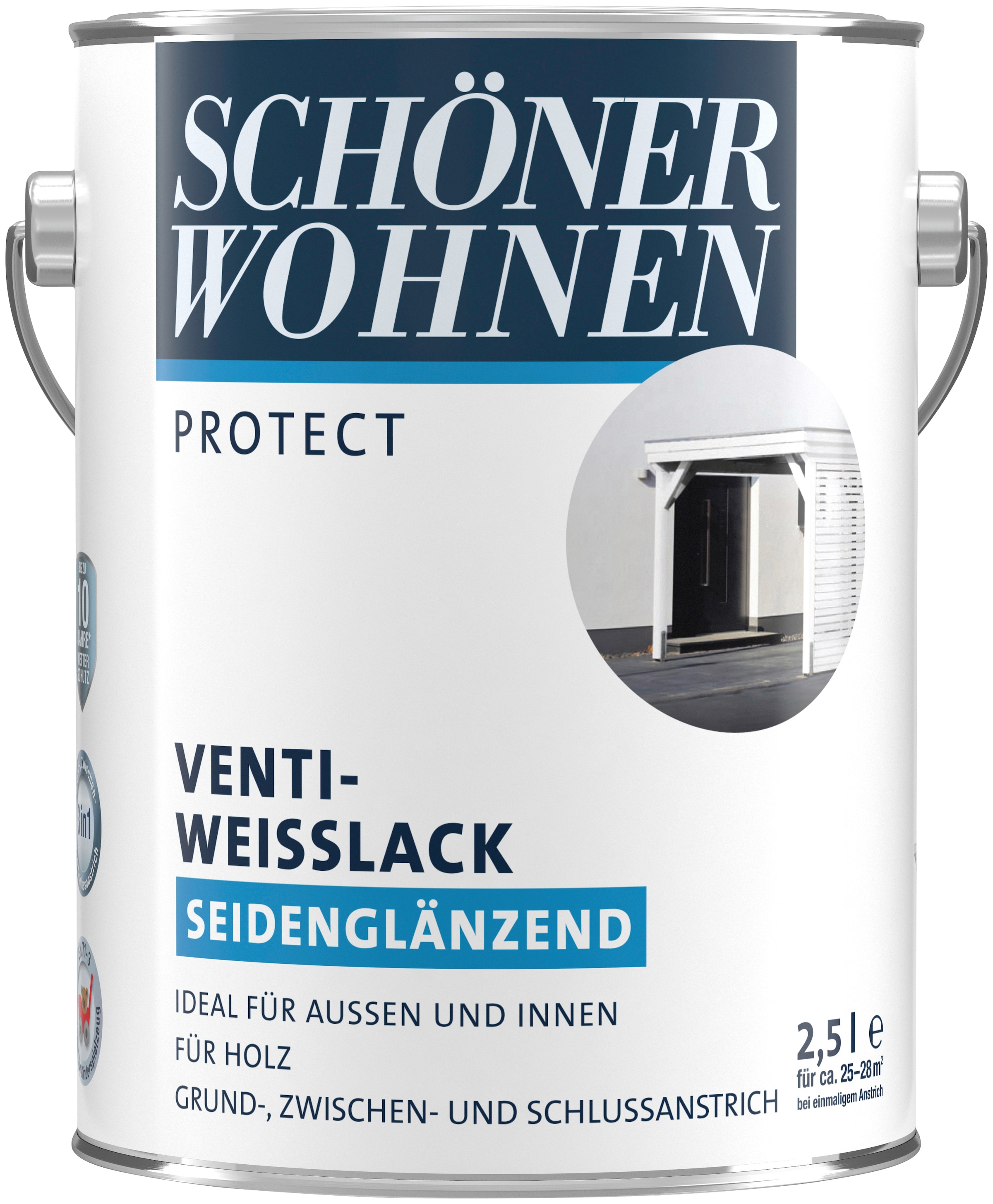 SCHÖNER WOHNEN FARBE Weißlack »Protect Venti-Weisslack«, 2,5 Liter, seidenglänzend, für außen und innen, 3-in-1 Anstrich