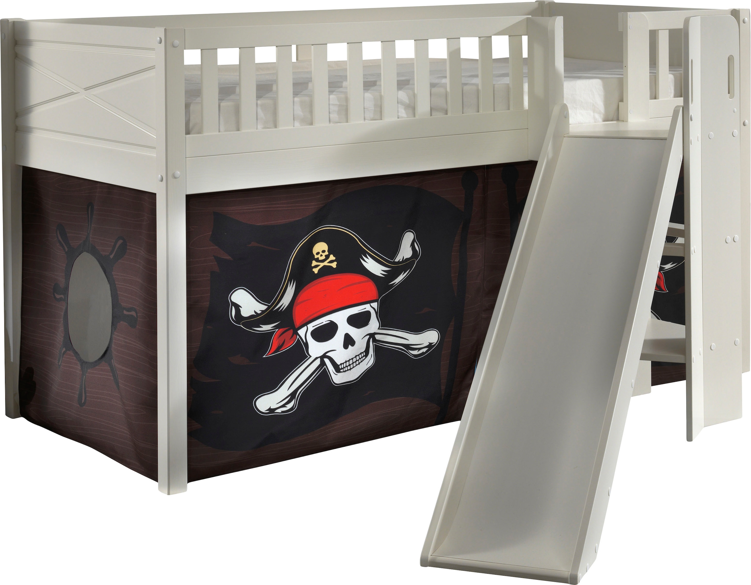 Hochbett VIPACK, B:203,7cm H:114cm L:207,6cm, weiß, 100% Polyester, Jugendzimmer, Hochbetten, "Scott", mit Rutsch-/Leiterturm, LF 90x200 cm, inkl.