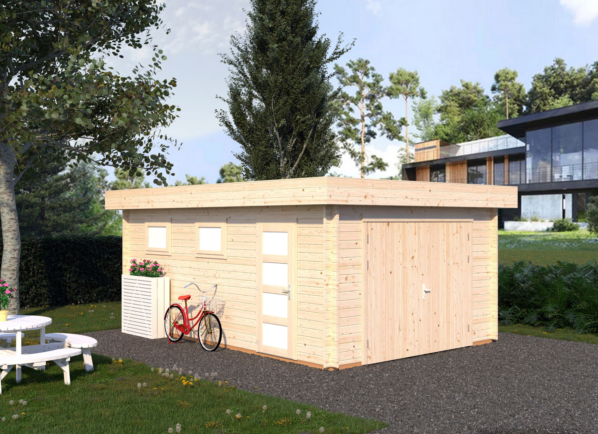 Palmako Garage "Rasmus" BxTxH: 420x598x253 cm, mit Holztor, naturbelassen