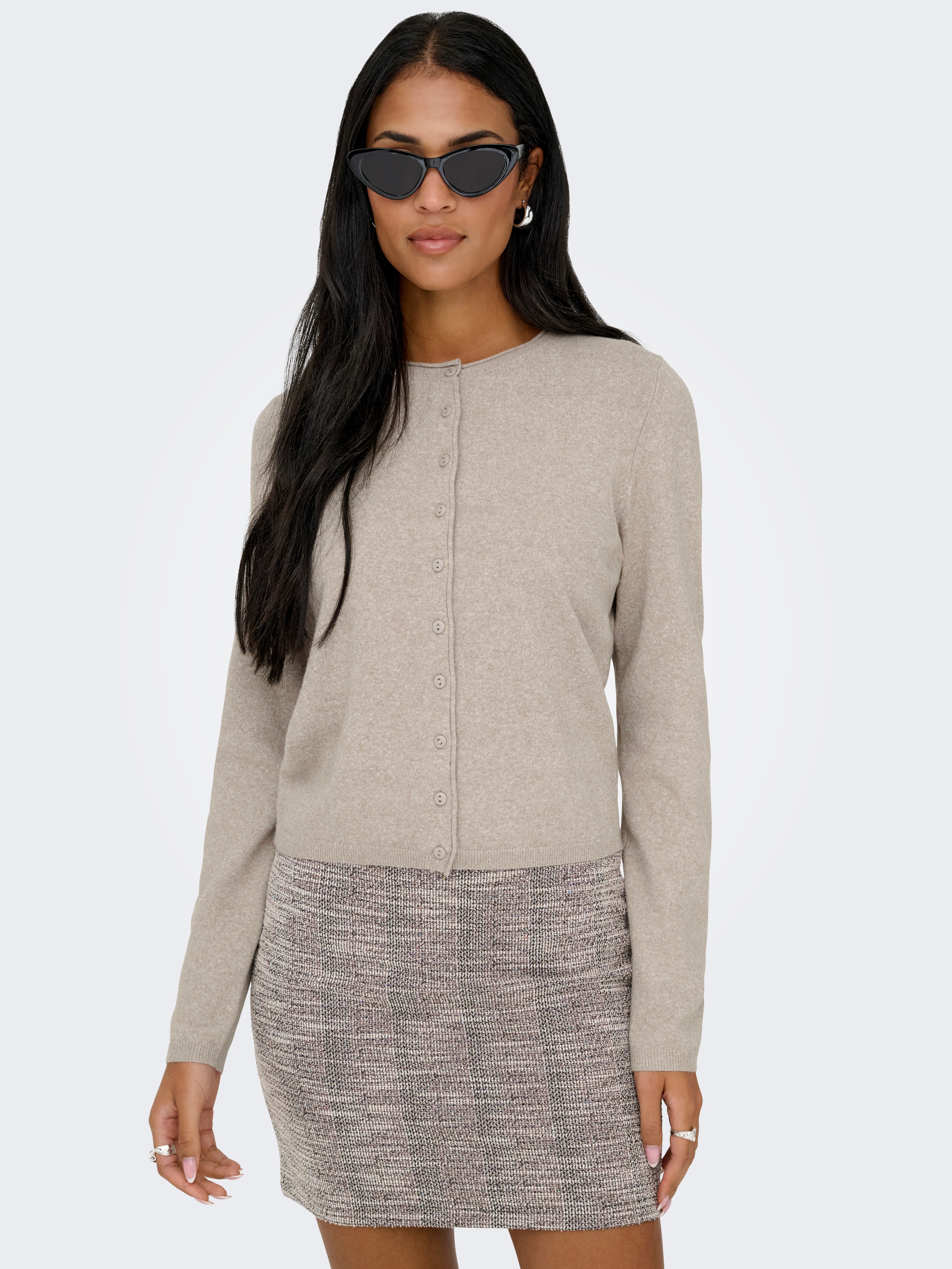 ONLY Strickjacke "ONLLOYAL LIFE LS O-NECK BUT CAR KNT NOOS" gerippte Ärmelb günstig online kaufen