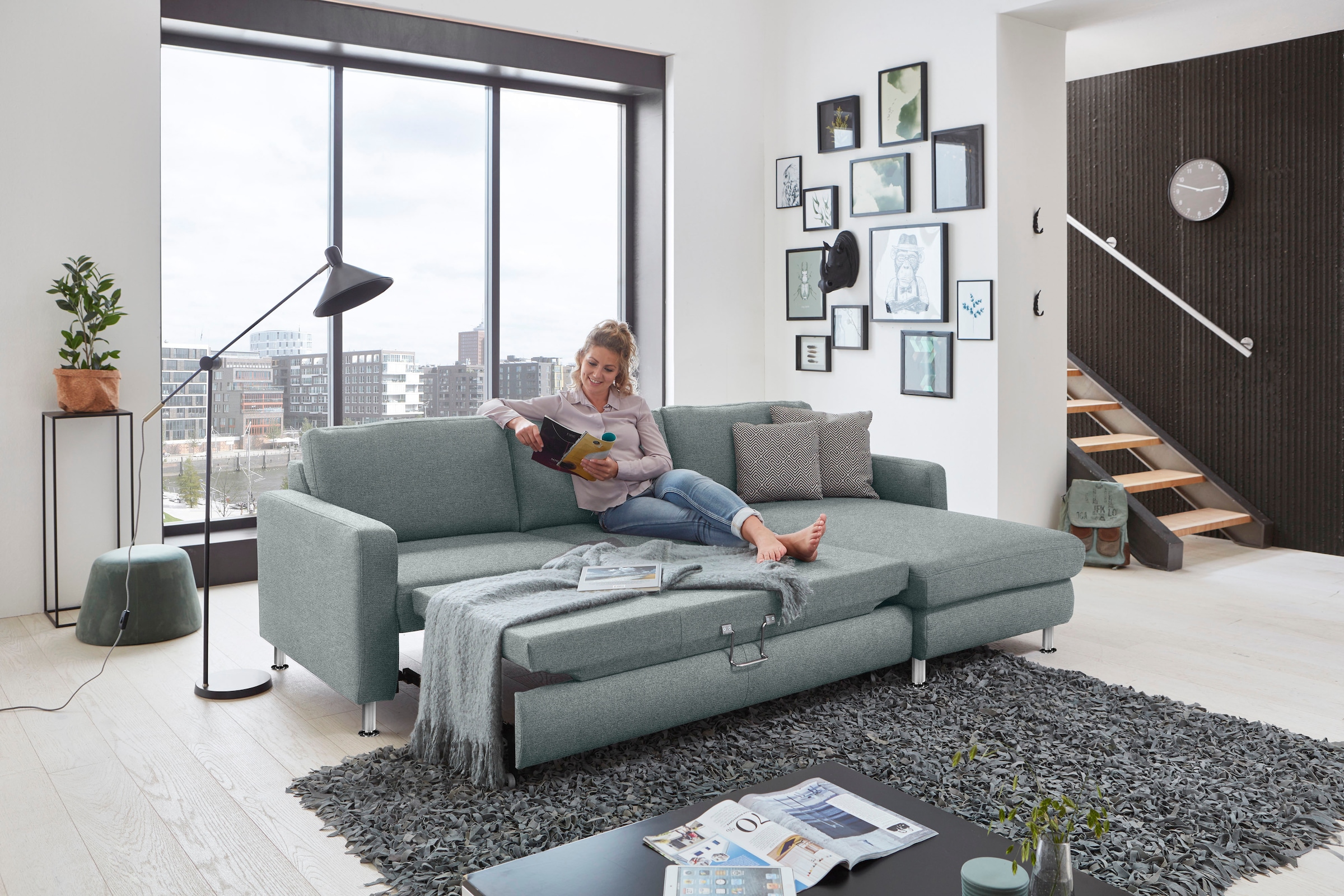 Die PlanBar Ecksofa »MP-IN19027 L-Form«, wahlweise mit Bettfunktion, frei im Raum stellbar