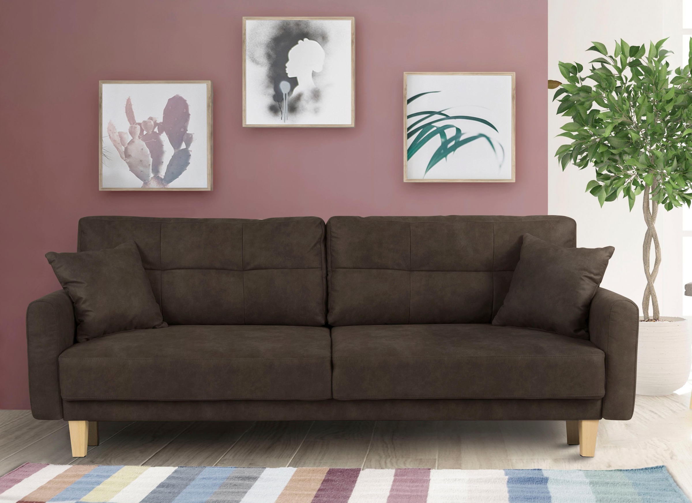 Home affaire 3-Sitzer »TRIPLO optionale Schlafsofa mit Bettkasten, Maße B/T/H: 215/100/89 cm«, Wahlweise Bettfunktion - Liegefläche 145x191 cm, Rücken-, Zierkissen