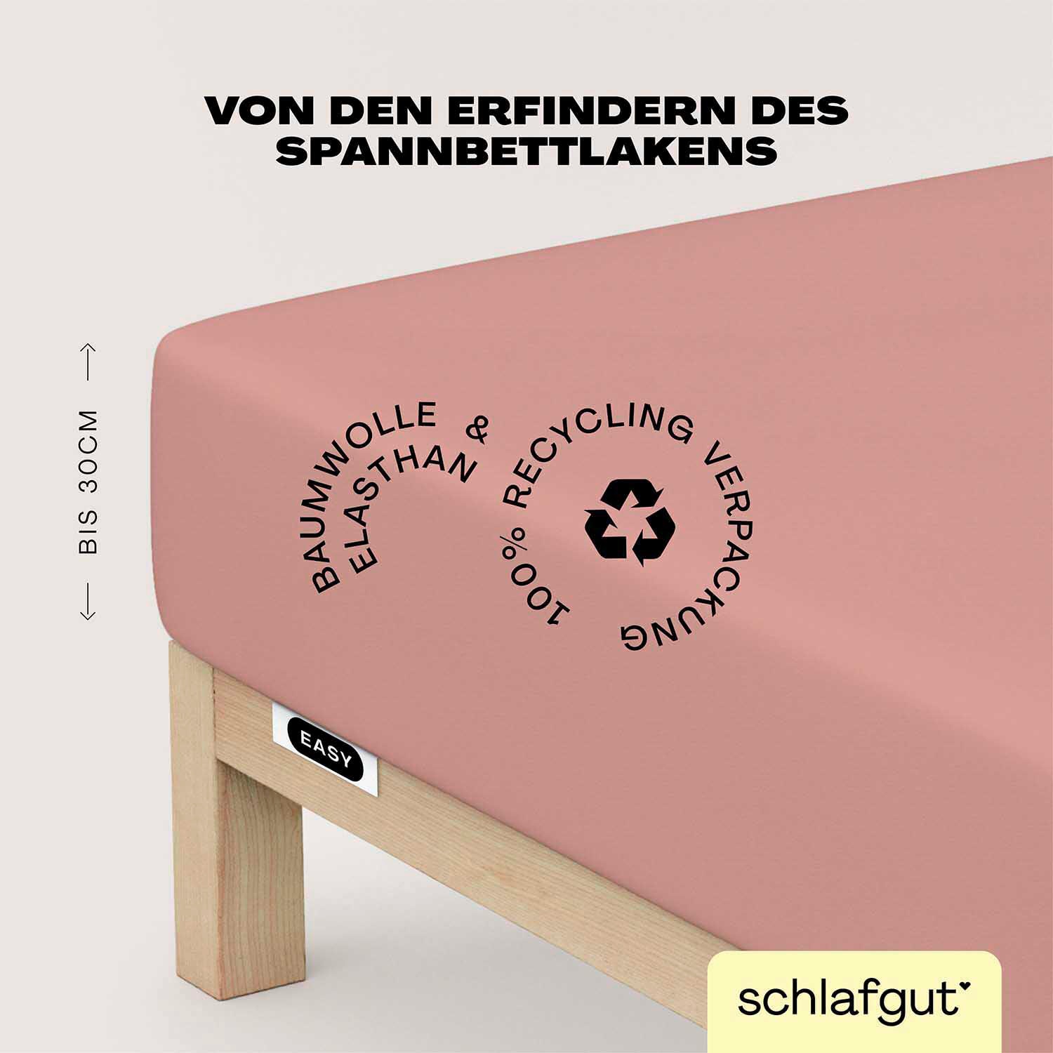 Schlafgut Spannbettlaken "EASY JERSEY ELASTHAN Bettlaken, 170 g/m², 95% Baumwolle, 5% Elasthan" Spannbettlaken bis 30 cm Höhe, bügelfrei, pflegeleicht, perfekter Sitz