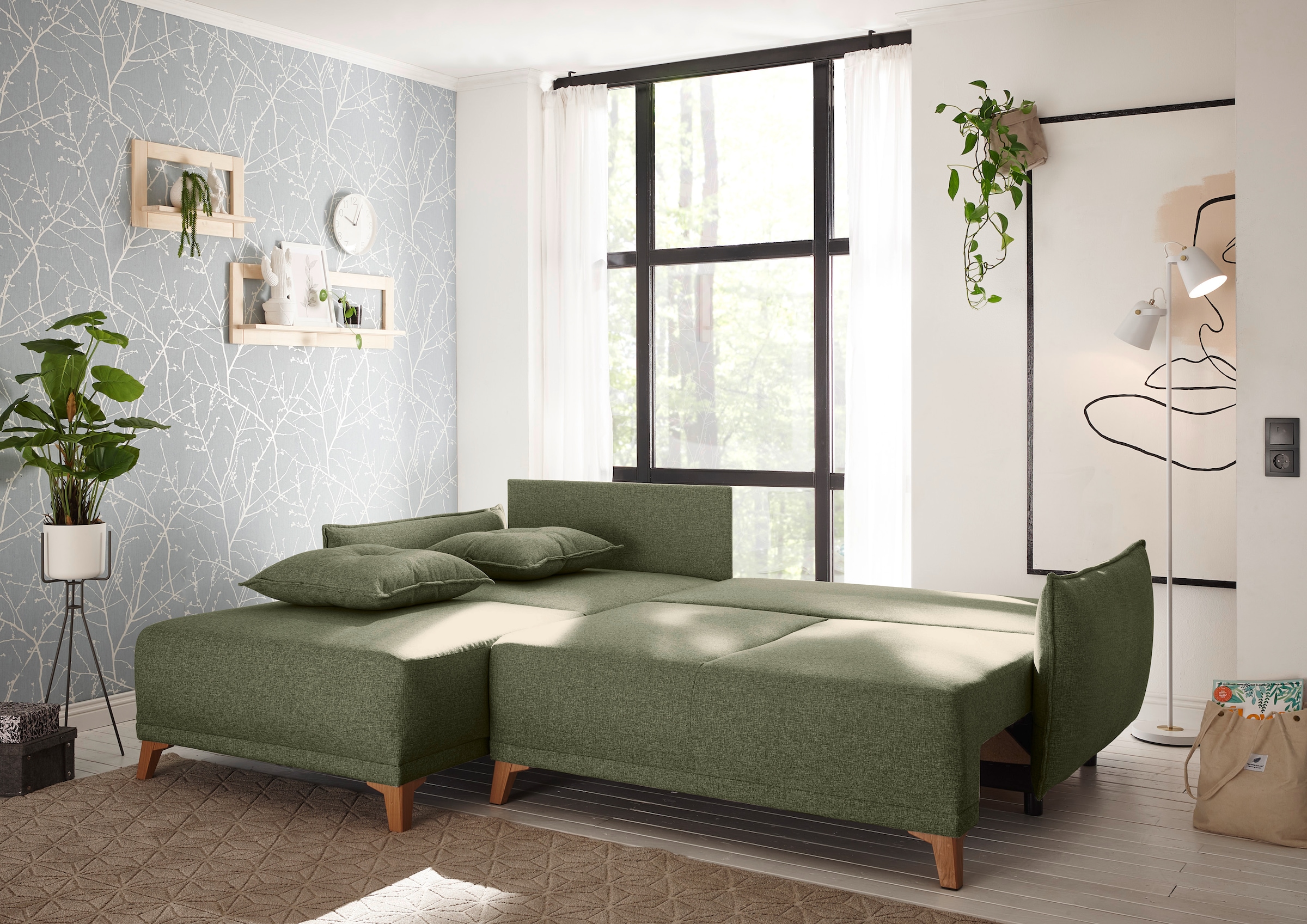 ED EXCITING DESIGN Ecksofa »Pamplona L-Form«, mit Bettfunktion, Bettkasten & Zierkissen