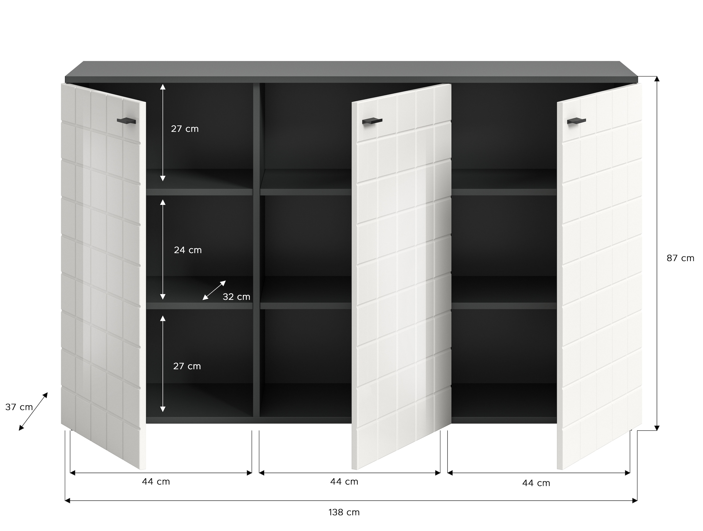INOSIGN Sideboard »Gora, Breite 138 cm, gefräste Front in Waffeloptik hochglanz«, Kommode, Schrank, Anrichte