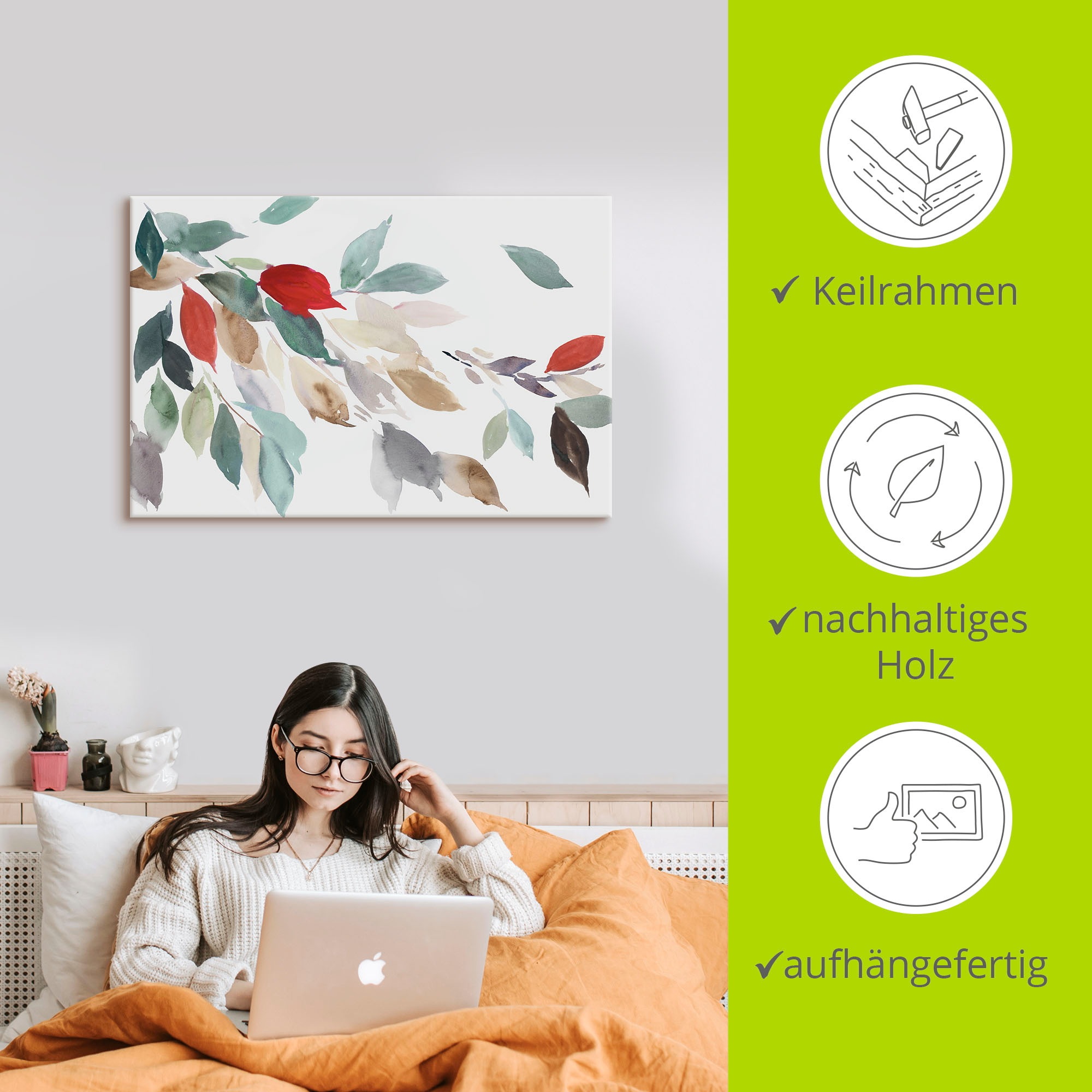 Artland Wandbild »Herbstfarbene Blätter III«, Blätterbilder, (1 St.), als Leinwandbild, Poster in verschied. Größen
