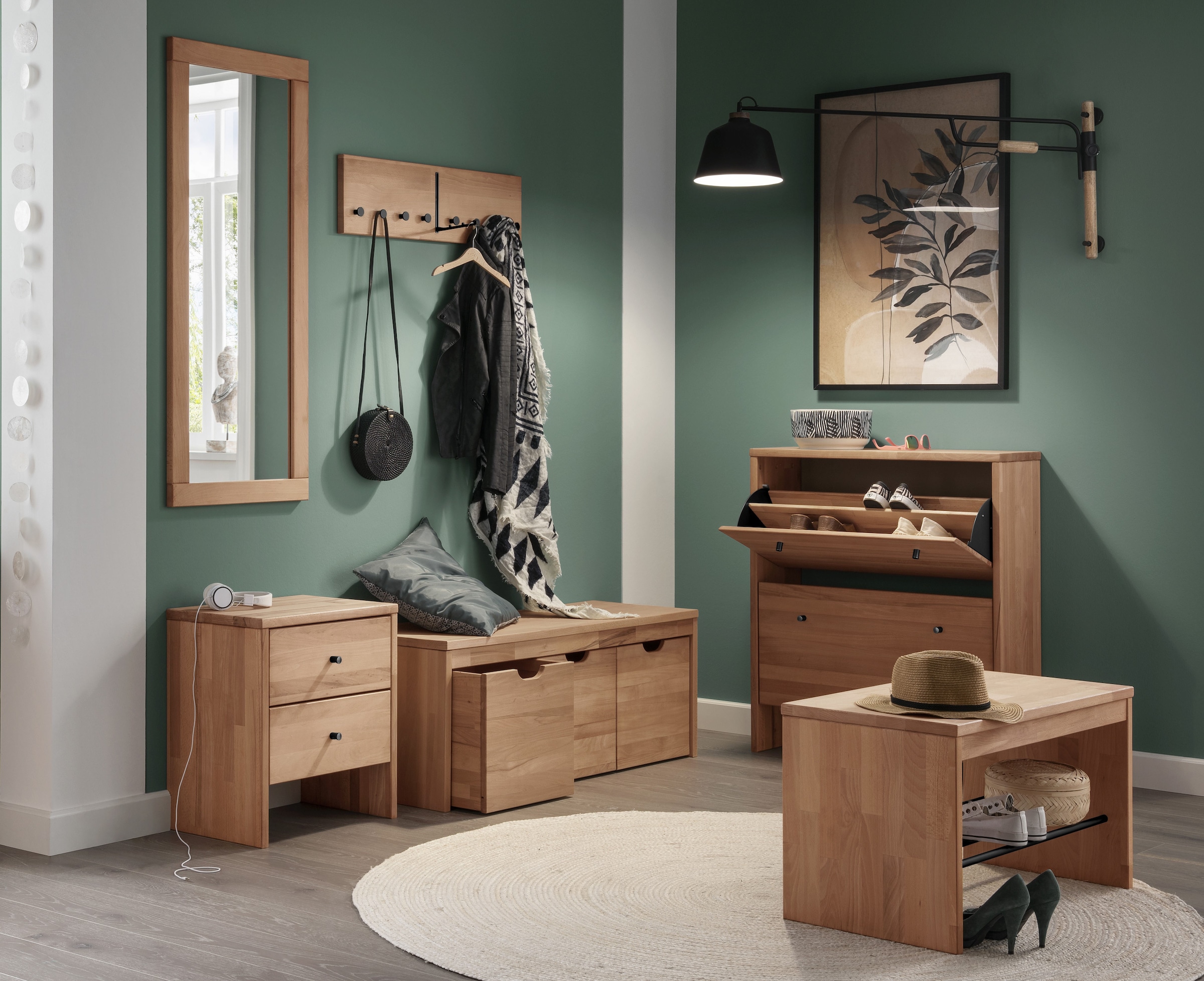 Home affaire Schuhbank "Dura Schuhbank incl. Schubladen funktionell und stabil" Massivholz, Skandinavisches Design, Robust, stabil, FSC zertifiziert