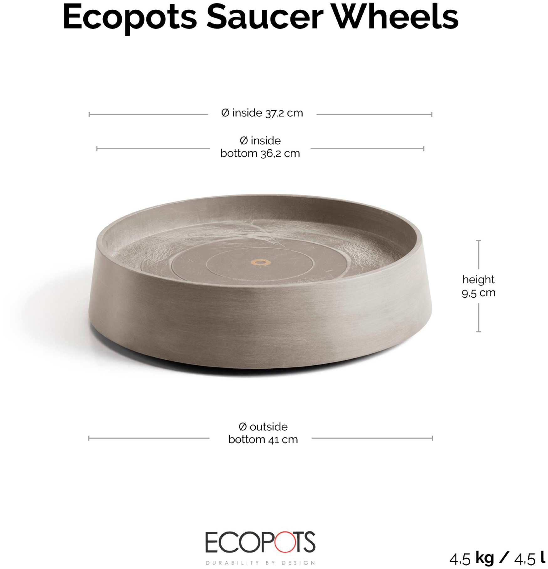 ECOPOTS Topfuntersetzer »mit Rollen Oslo 45 Taupe«, für innen und außen: frostsicher, bruchsicher und lichtbeständig