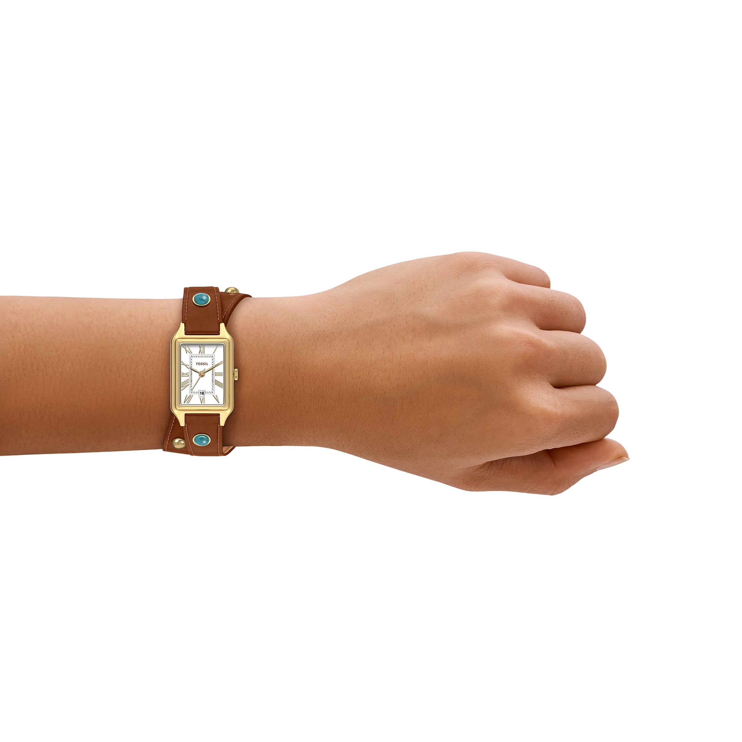Fossil Quarzuhr »RAQUEL«, Armbanduhr, Damenuhr, Lederarmband, analog, Tag, Türkis