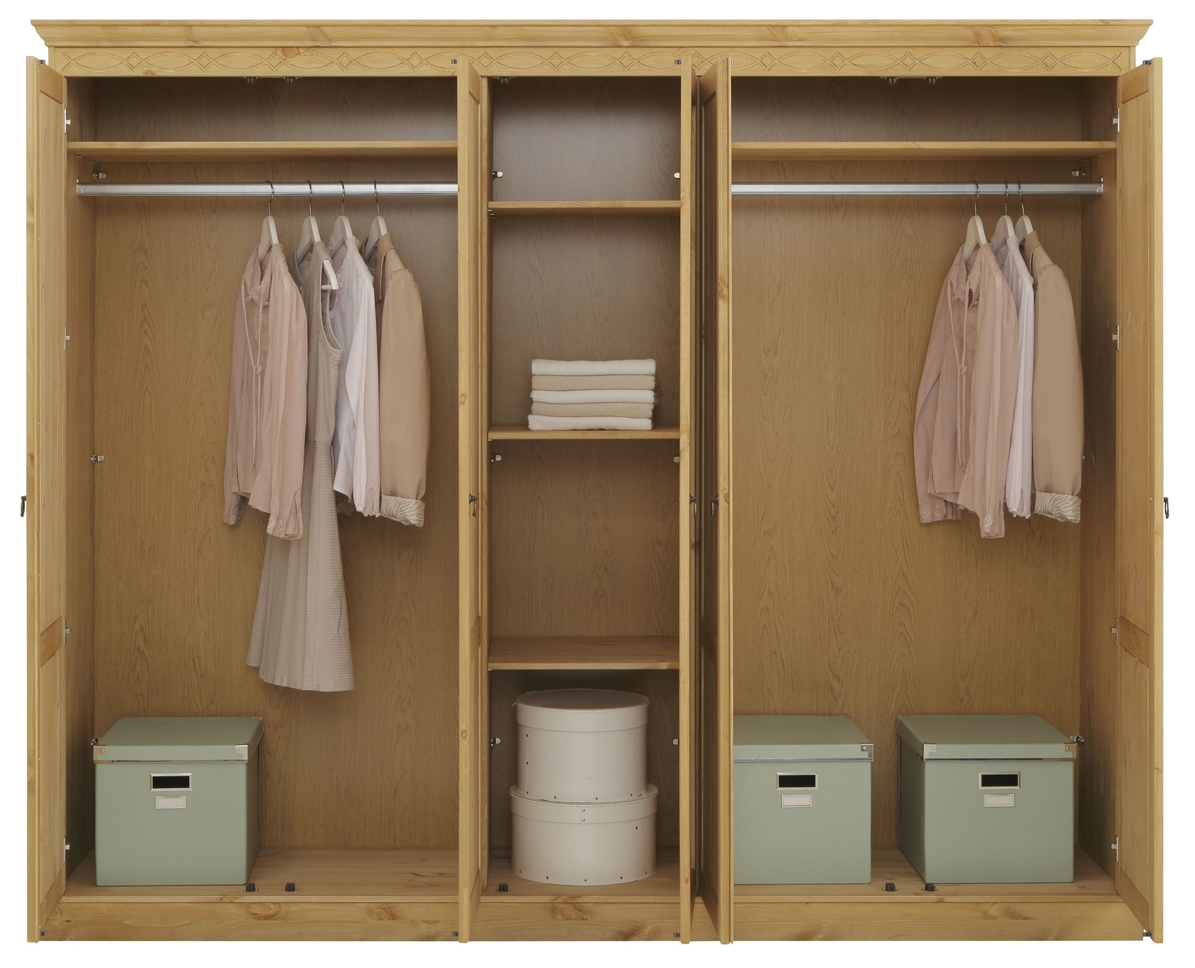 Home affaire Drehtürenschrank »Indra«, (3 Breiten: 100/145/233 cm H/T ca.187/54 cm), aus massiver Kiefer, mit Spiegel bei der 3- und 5trg.Variante