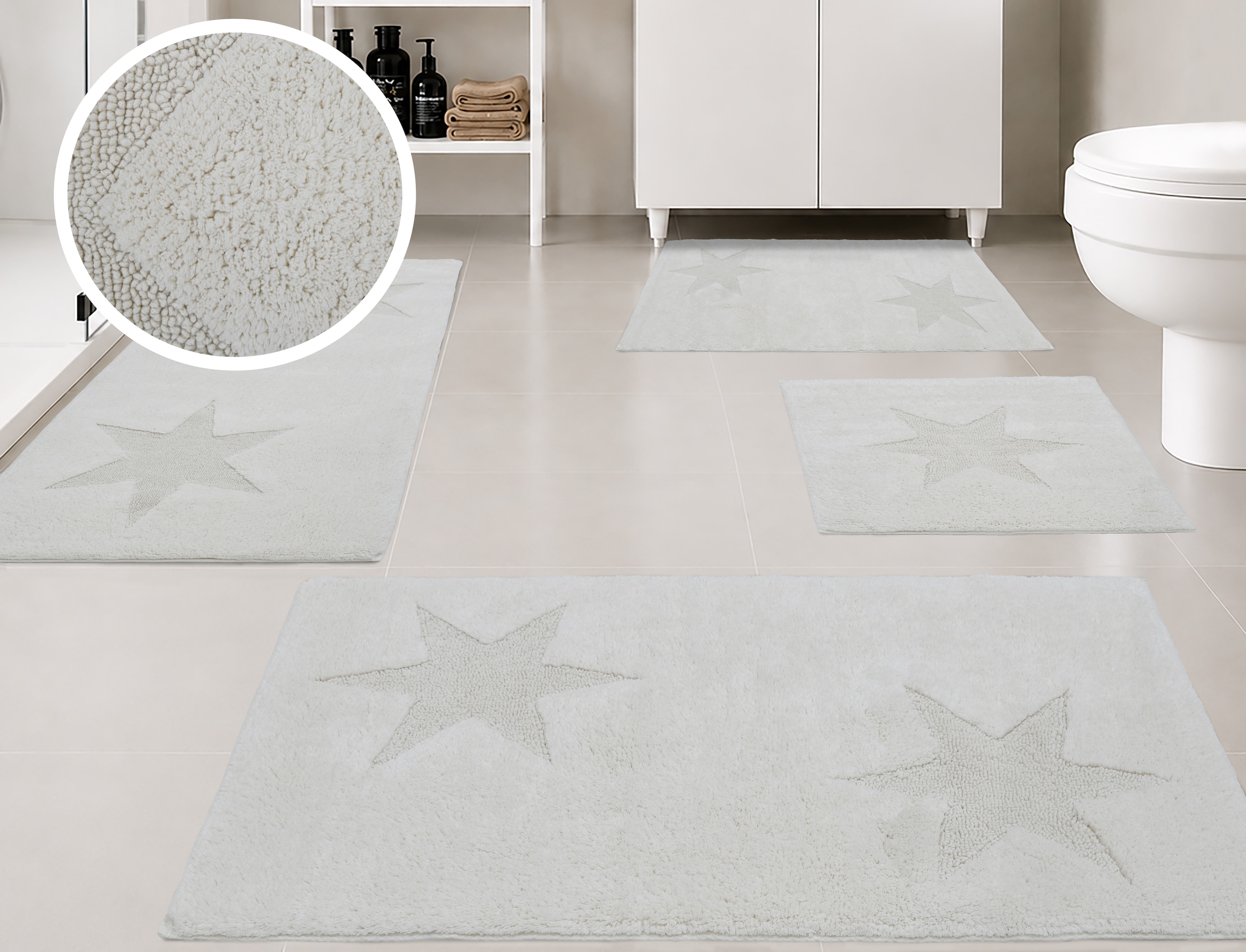 OTTO home Badematte "Marie, Badvorleger, Badezimmer Teppich" Höhe 13 mm rutschhemmend beschichtet fußbodenheizungsgeeignet strapazierfähig Badteppich, Stern Motiv, Hoch-Tief-Struktur, auch als Set
