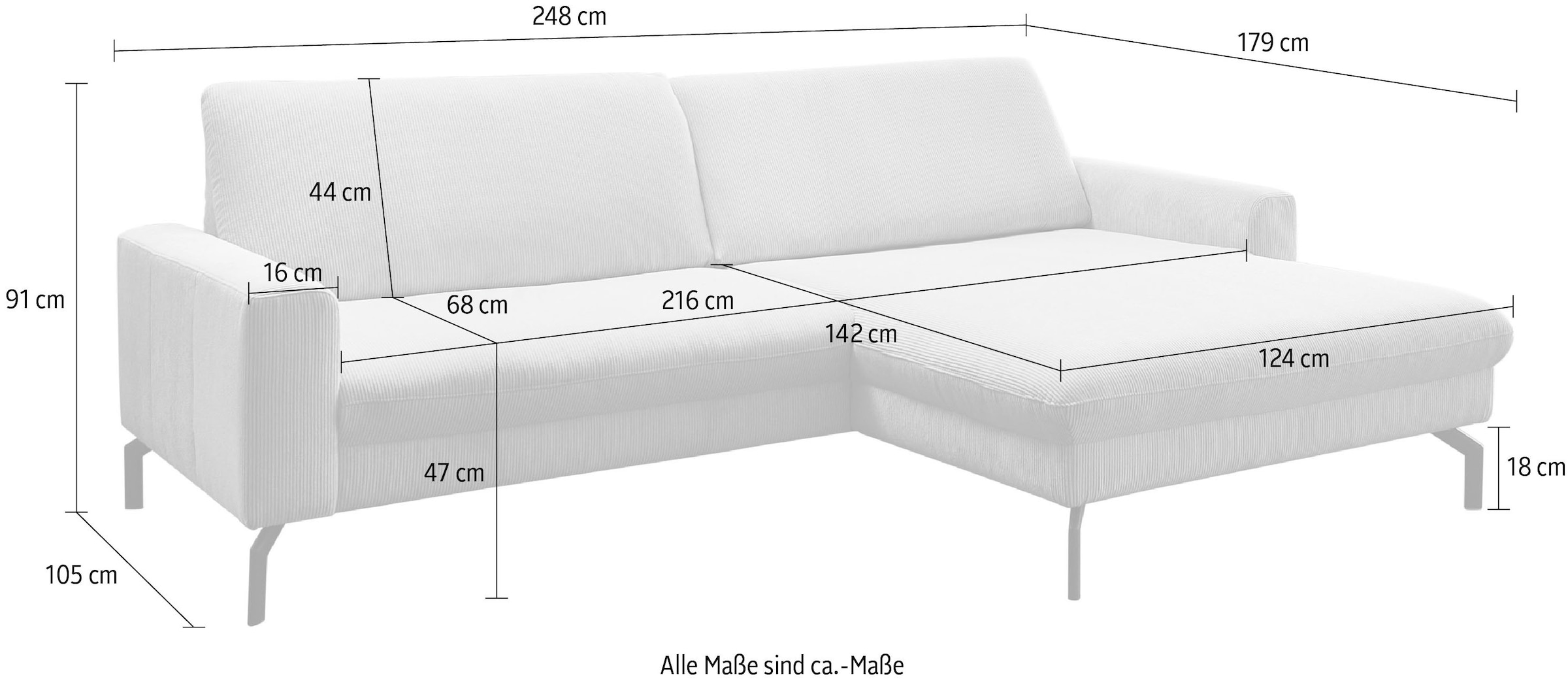 Die PlanBar Ecksofa »ZE-EM20028 L-Form, Breite 248 cm« wahlweise mit Kopfstützen und Sitztiefenverstellung