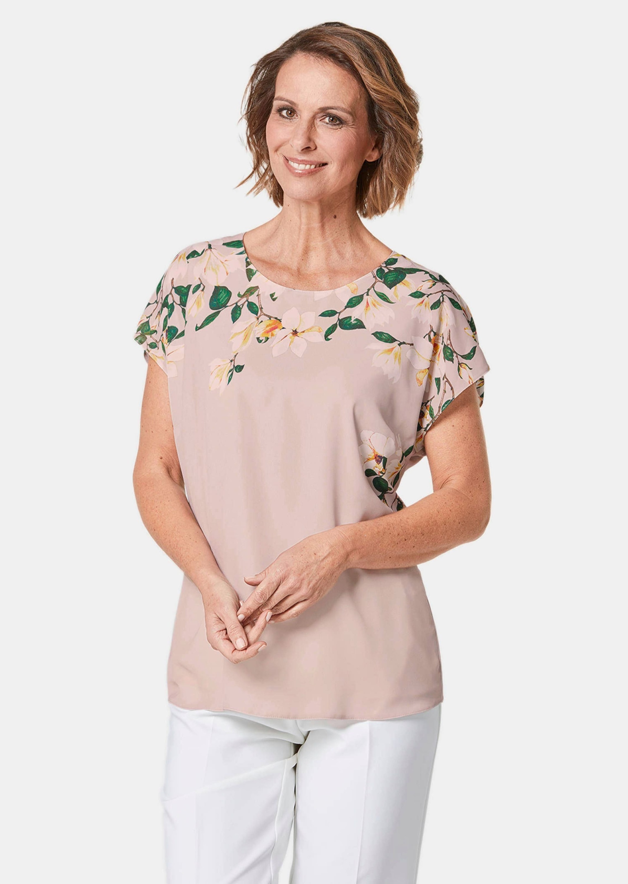GOLDNER Chiffonbluse "Kurzgröße Luftige Chiffonbluse, floraler Druck" günstig online kaufen