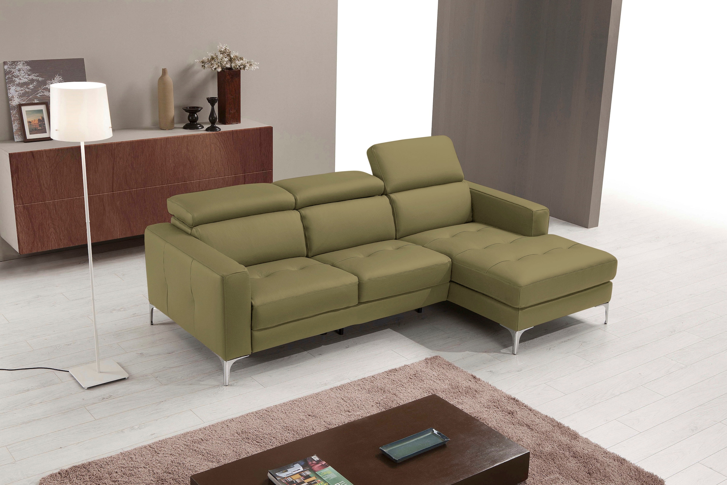 Egoitaliano Ecksofa »Matt, erstklassiger Sitzkomfort, aufwendige Detailverarbeitung, L-Form«, mit verstellbaren Kopfteilen zum Relaxen